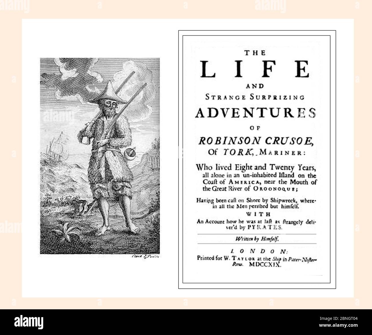 La vie et les aventures d'Alexander Selkirk la page de titre et la Frontispiece de Robinson Real Crusoe sont rafraîchies et reinitialis Banque D'Images