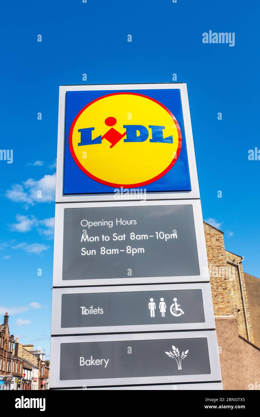 Logo pour le supermarché Lidl, Kilmarnock, Écosse, Royaume-Uni Banque D'Images
