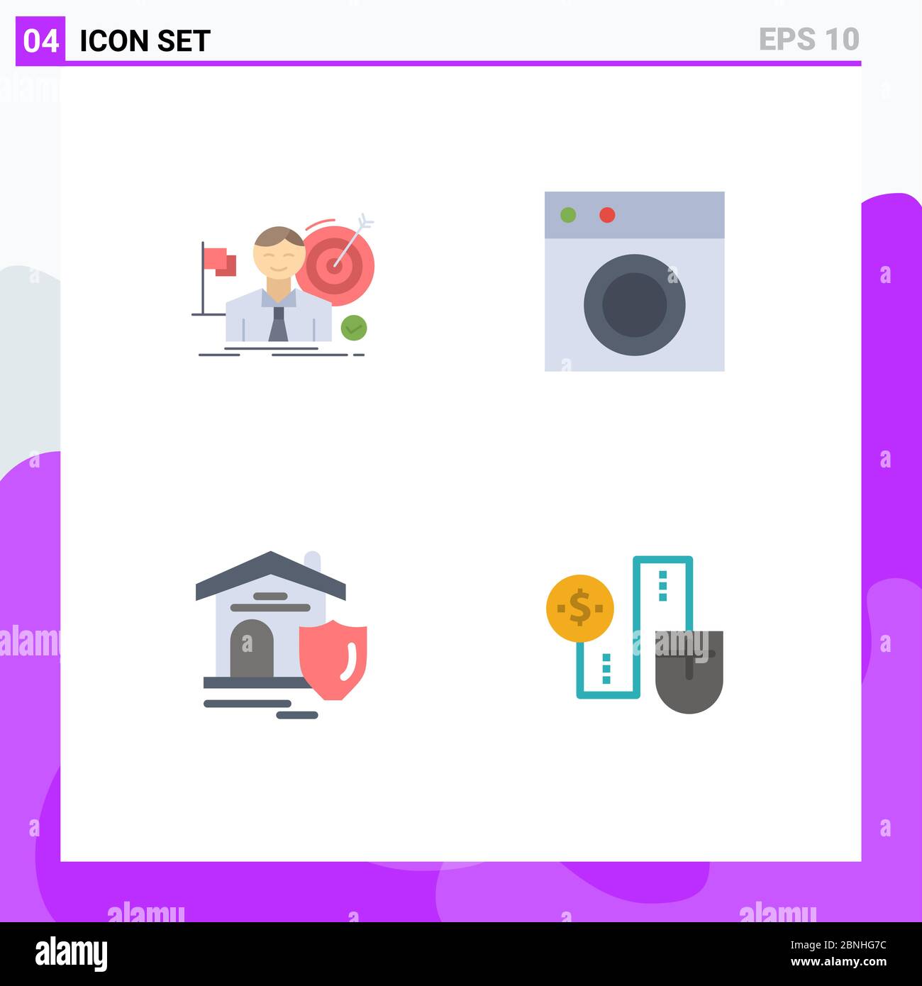 Interface mobile jeu de 4 pictogrammes d'entreprise, de lavage, de marché, de mobilier, d'éléments de conception vectorielle modifiables Illustration de Vecteur