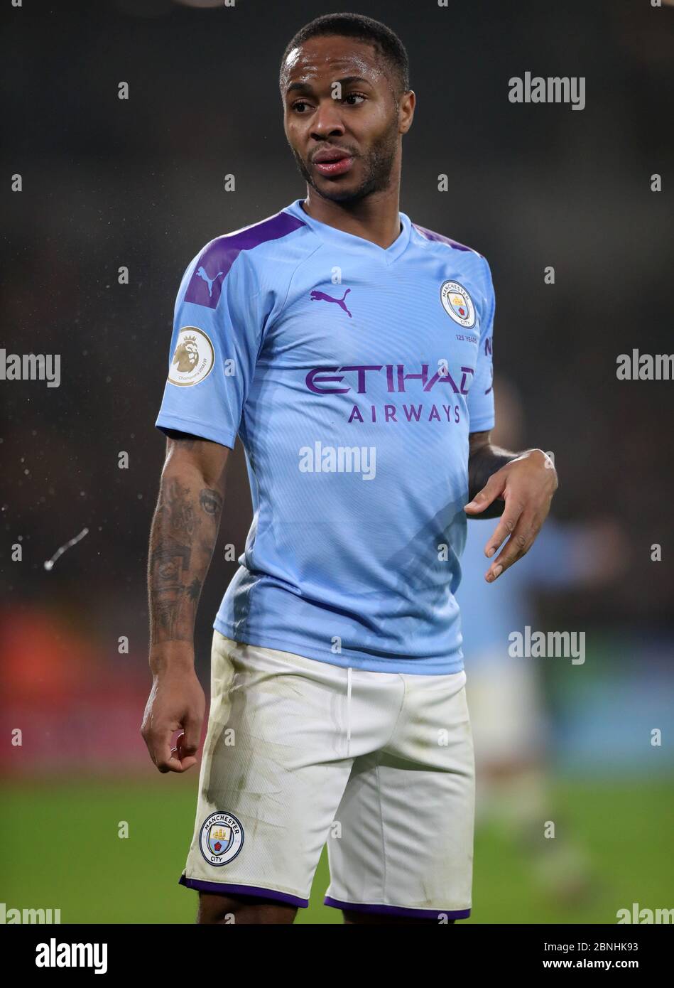 Raheem Sterling de Manchester City jailla de sa bouche Banque D'Images