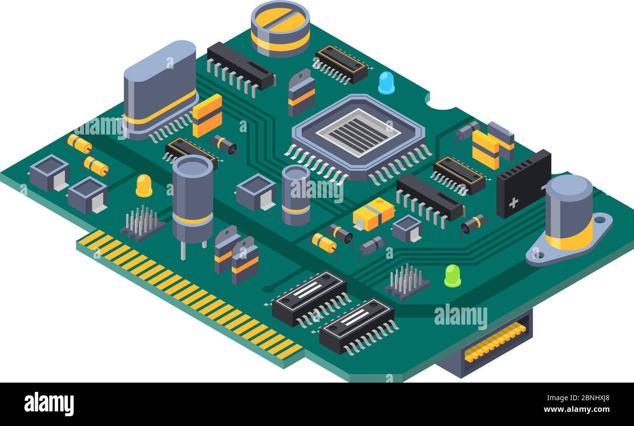 Matériel informatique. Semi-conducteurs, condensateurs et puces Illustration de Vecteur