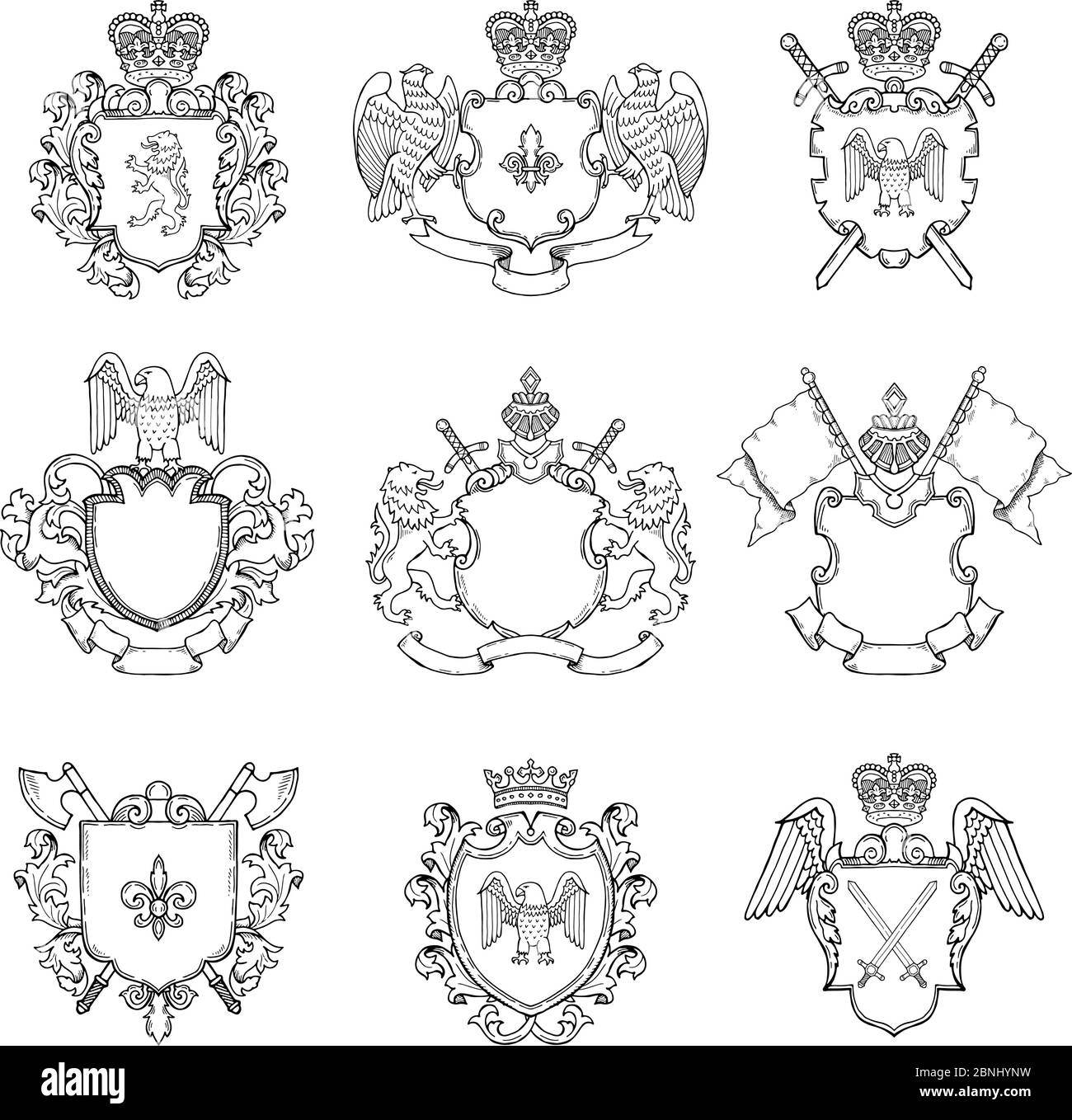 Modèle d'emblèmes héraldiques. Différents cadres vides pour le logo ou le motif de badges Illustration de Vecteur