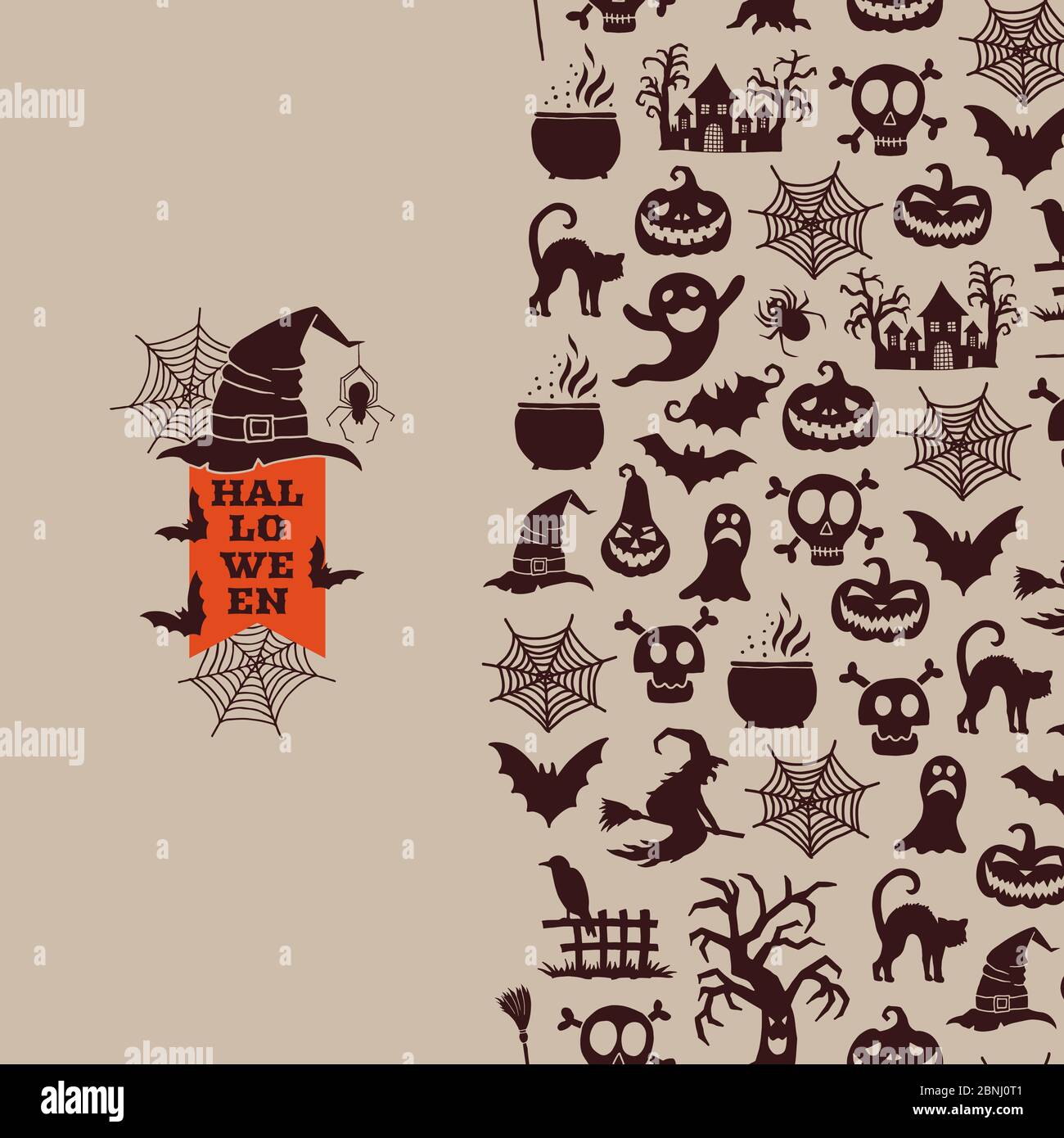 Halloween vectorielle avec sorcières, citrouilles, fantômes, silhouettes araignées Illustration de Vecteur