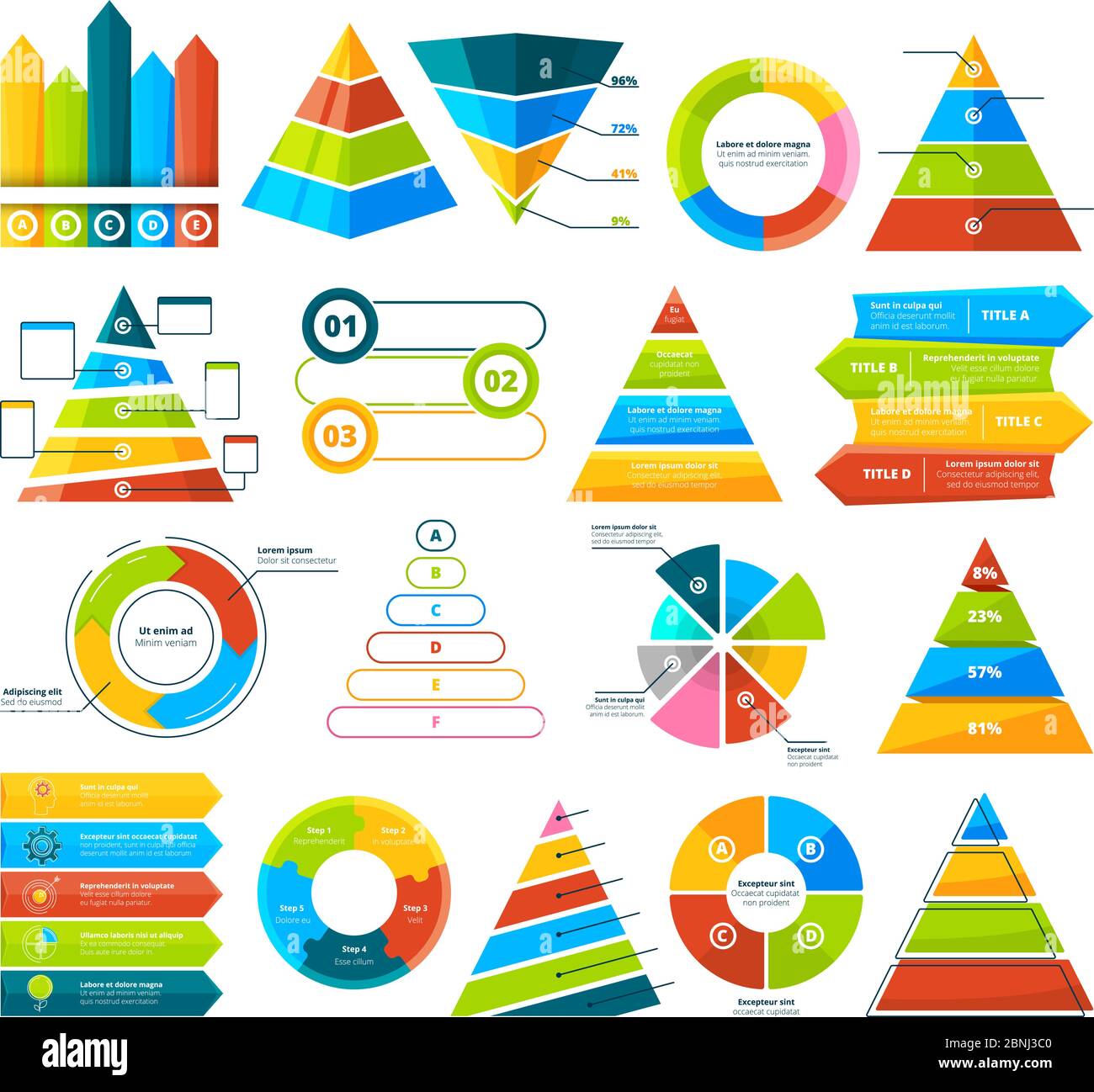 Grande collection d'éléments graphiques vectoriels. Diagrammes circulaires, graphiques, diagrammes et triangles Illustration de Vecteur