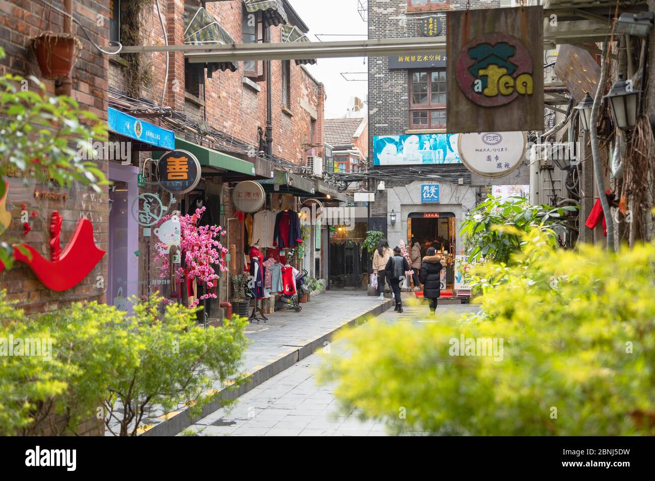 Les gens qui marchent dans les ruelles de Tianzifang, Shanghai, Chine, Asie Banque D'Images