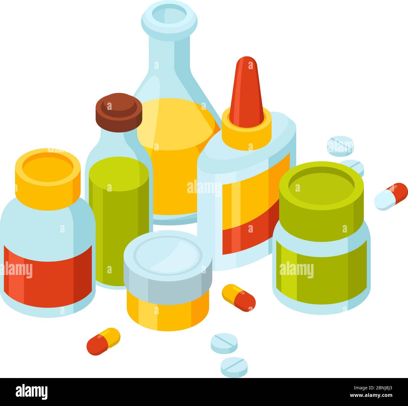 Différentes bouteilles avec des pilules et des médicaments. Illustration vectorielle du thème de la médecine Illustration de Vecteur