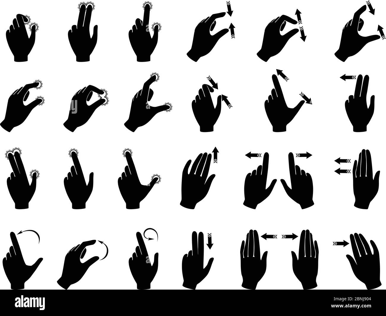 Illustrations monochromes des gestes de commande des appareils électroniques avec écran tactile Illustration de Vecteur