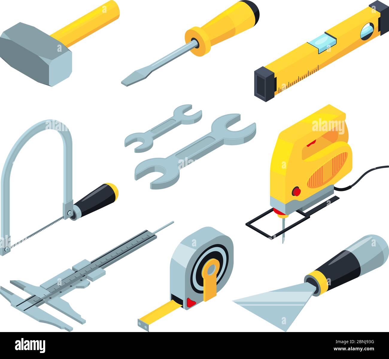 Outils électroniques pour la construction. Ensemble de photos isométriques Illustration de Vecteur