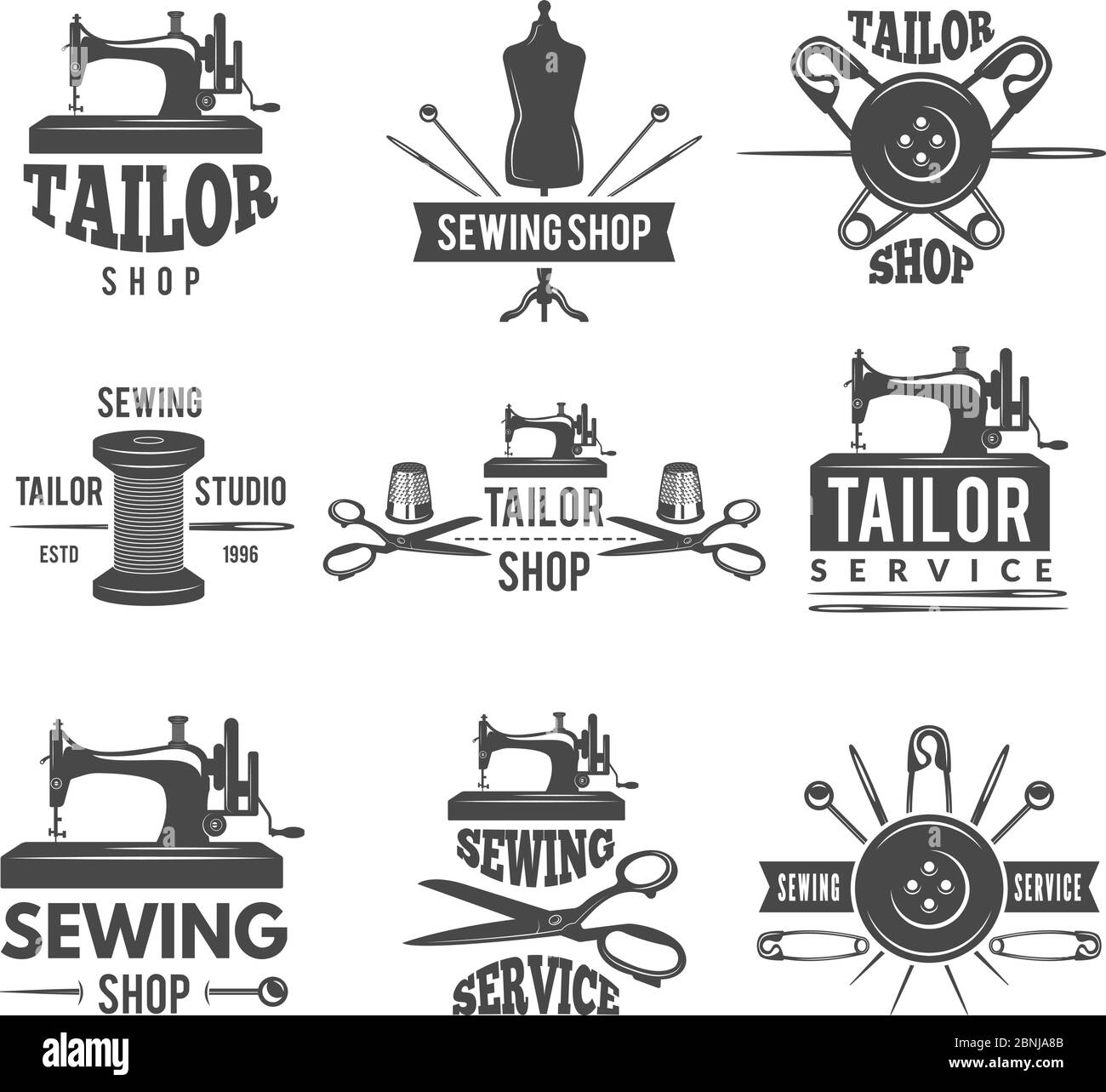 Différents logos ou étiquettes sont mis en place pour une boutique sur mesure Illustration de Vecteur