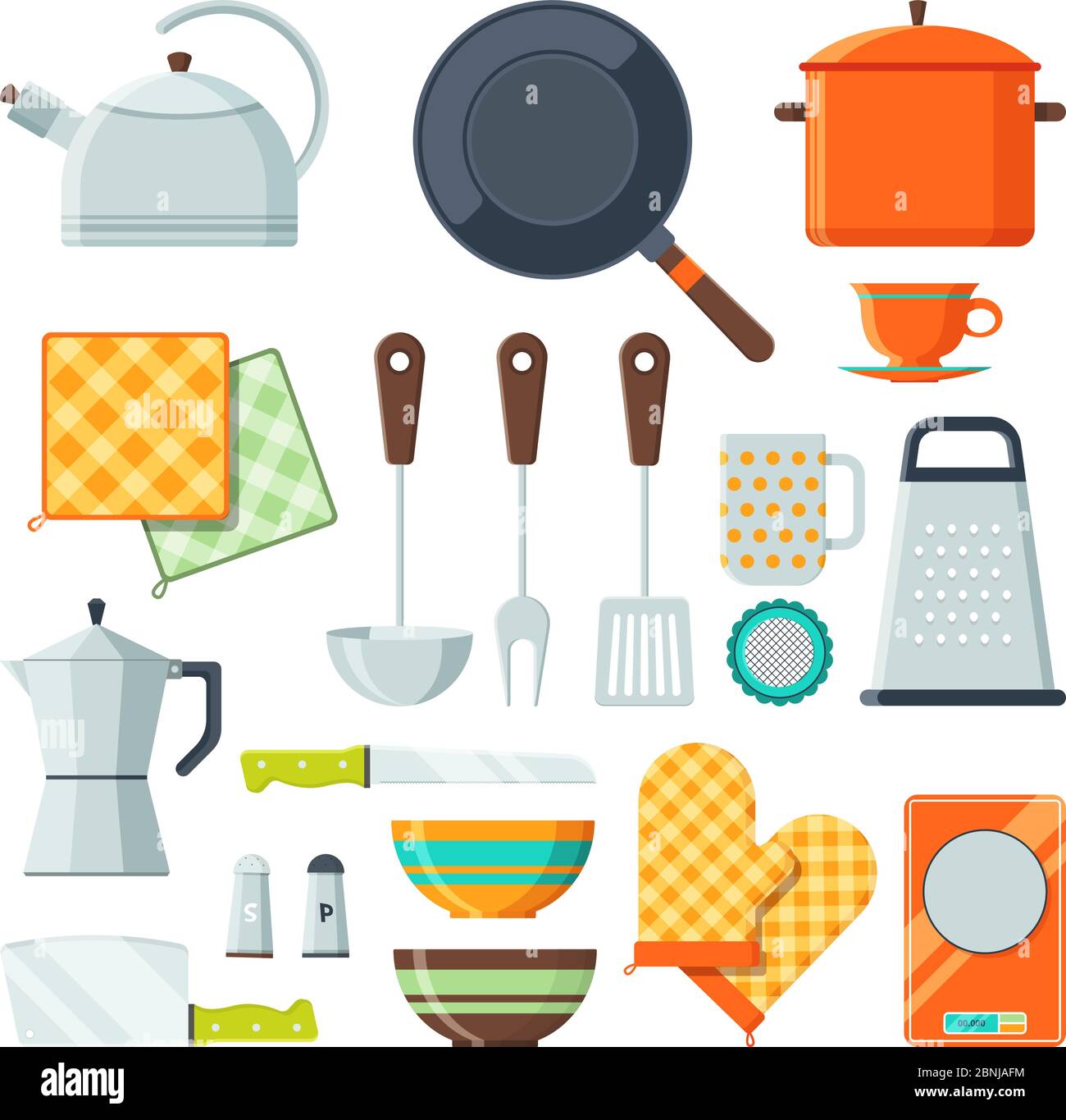 Outils de cuisine pour la cuisine. Les illustrations vectorielles de dessin animé isolent Illustration de Vecteur
