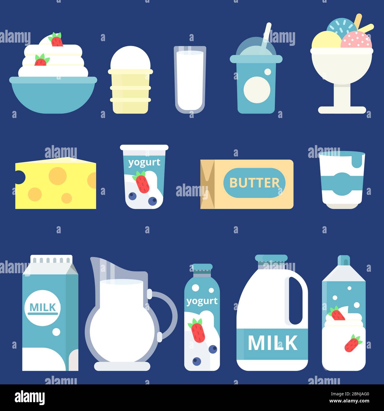 Illustrations de produits laitiers. Crème, yaourt et fromage Illustration de Vecteur