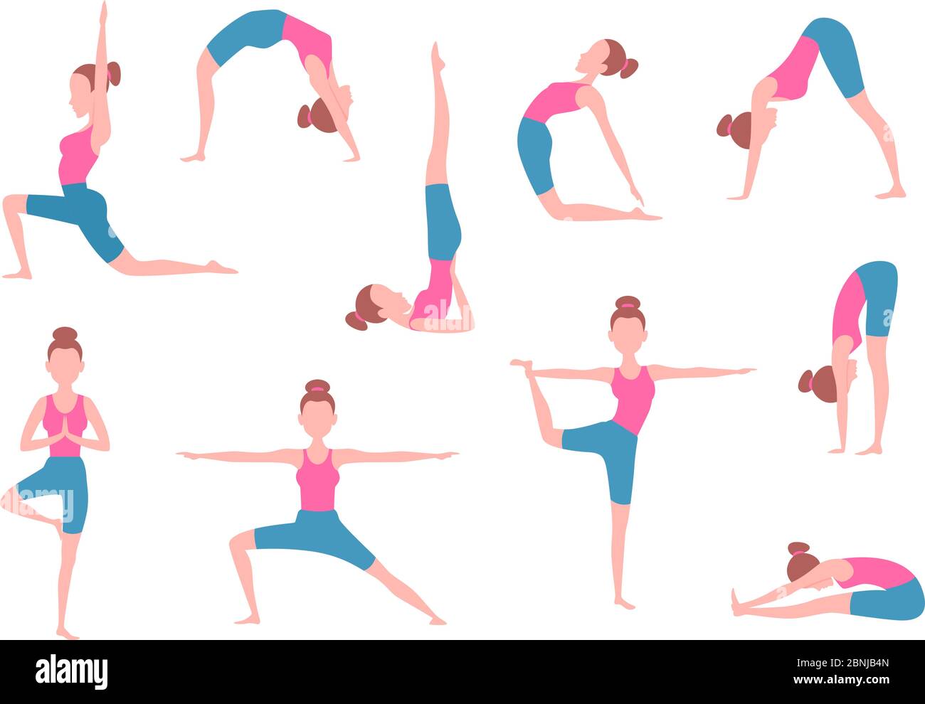 Femme faisant des exercices de yoga dans différentes poses Illustration de Vecteur