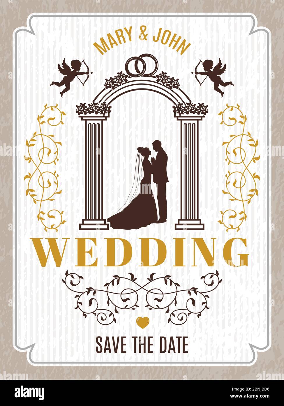 Invitation à poster rétro ou carte de mariage. Modèle de conception vectoriel avec emplacement pour votre texte Illustration de Vecteur