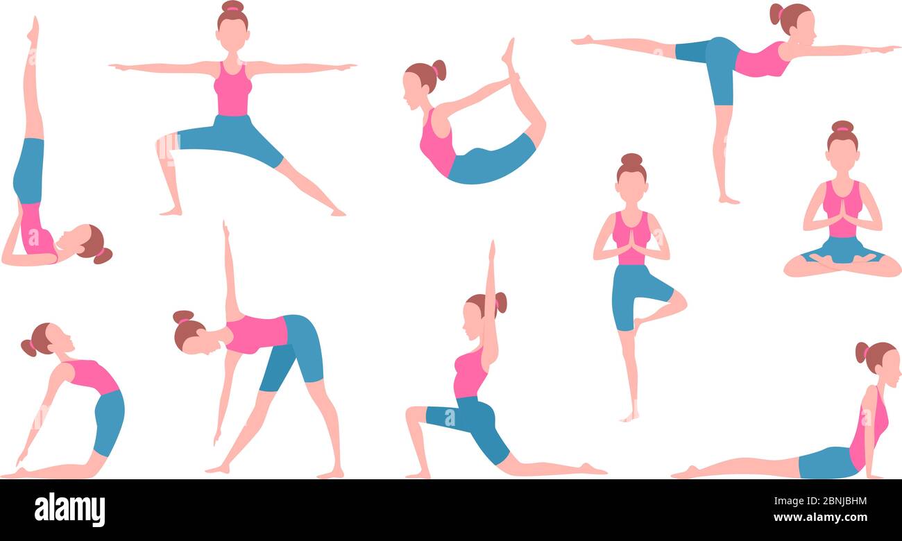 Images de concept de santé de la femme faisant du yoga. Exercices de fitness Illustration de Vecteur