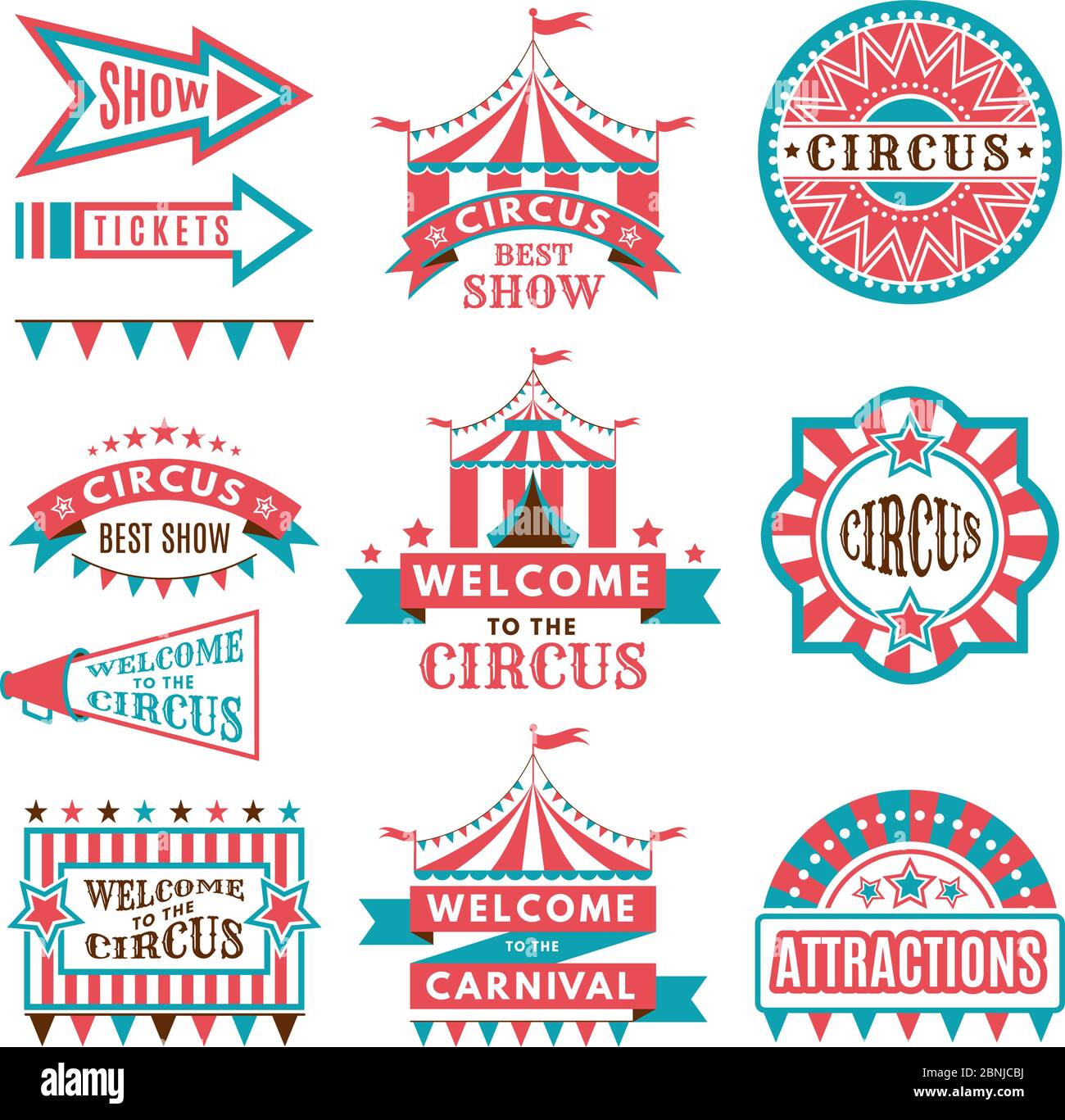 Étiquettes de style rétro. Logos pour le divertissement de cirque Illustration de Vecteur