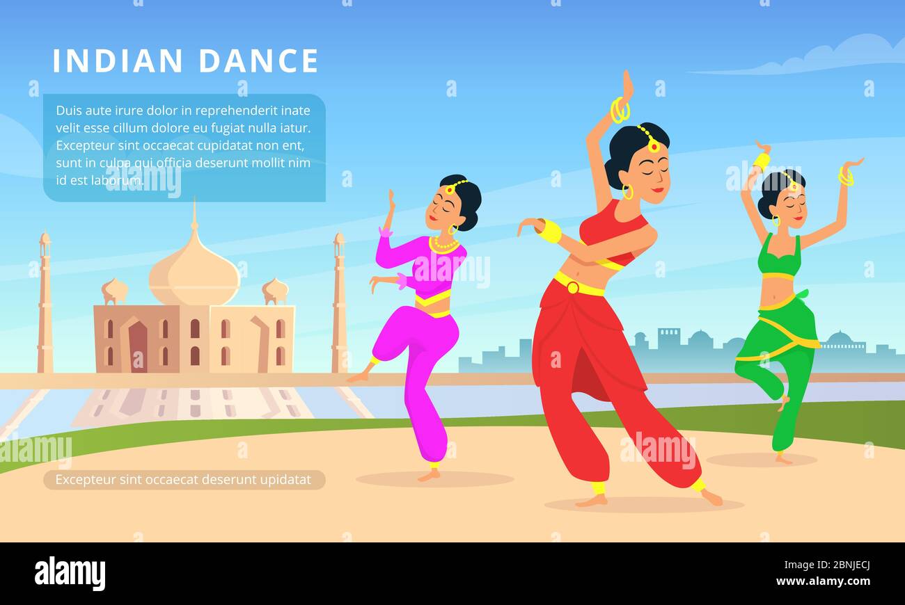 Paysage indien traditionnel urbain avec de belles danseurs Illustration de Vecteur