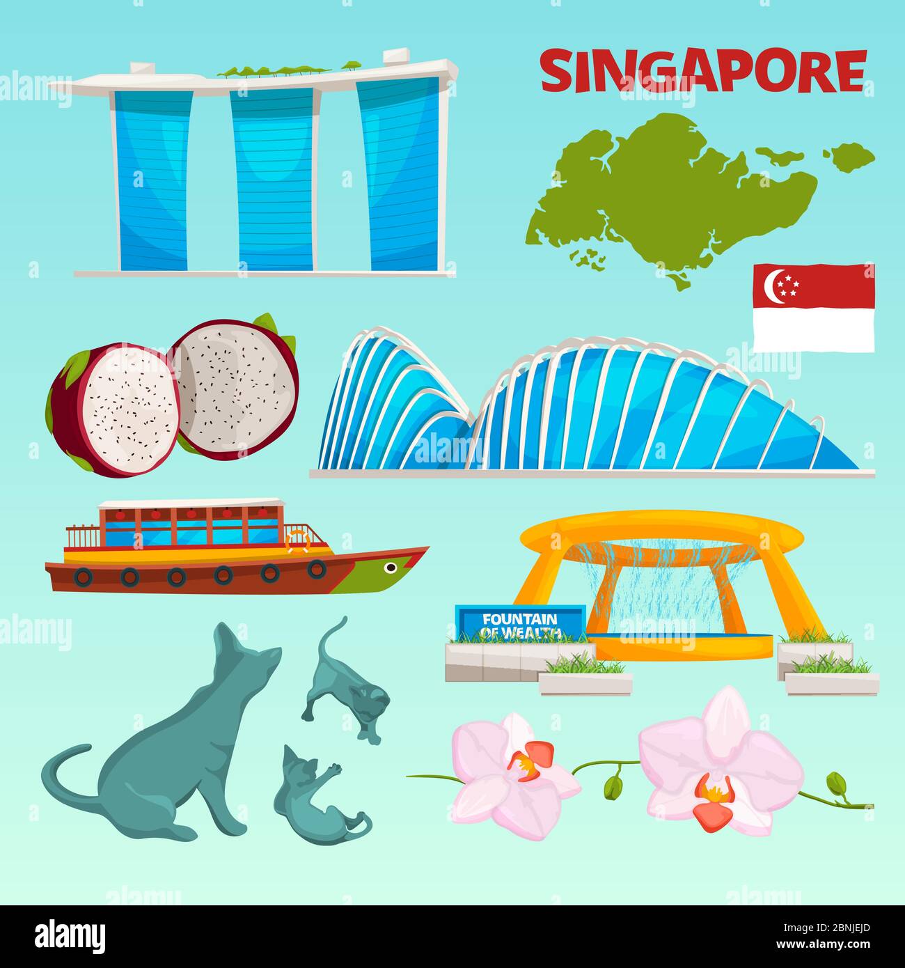 Définissez différents sites de singapour Illustration de Vecteur