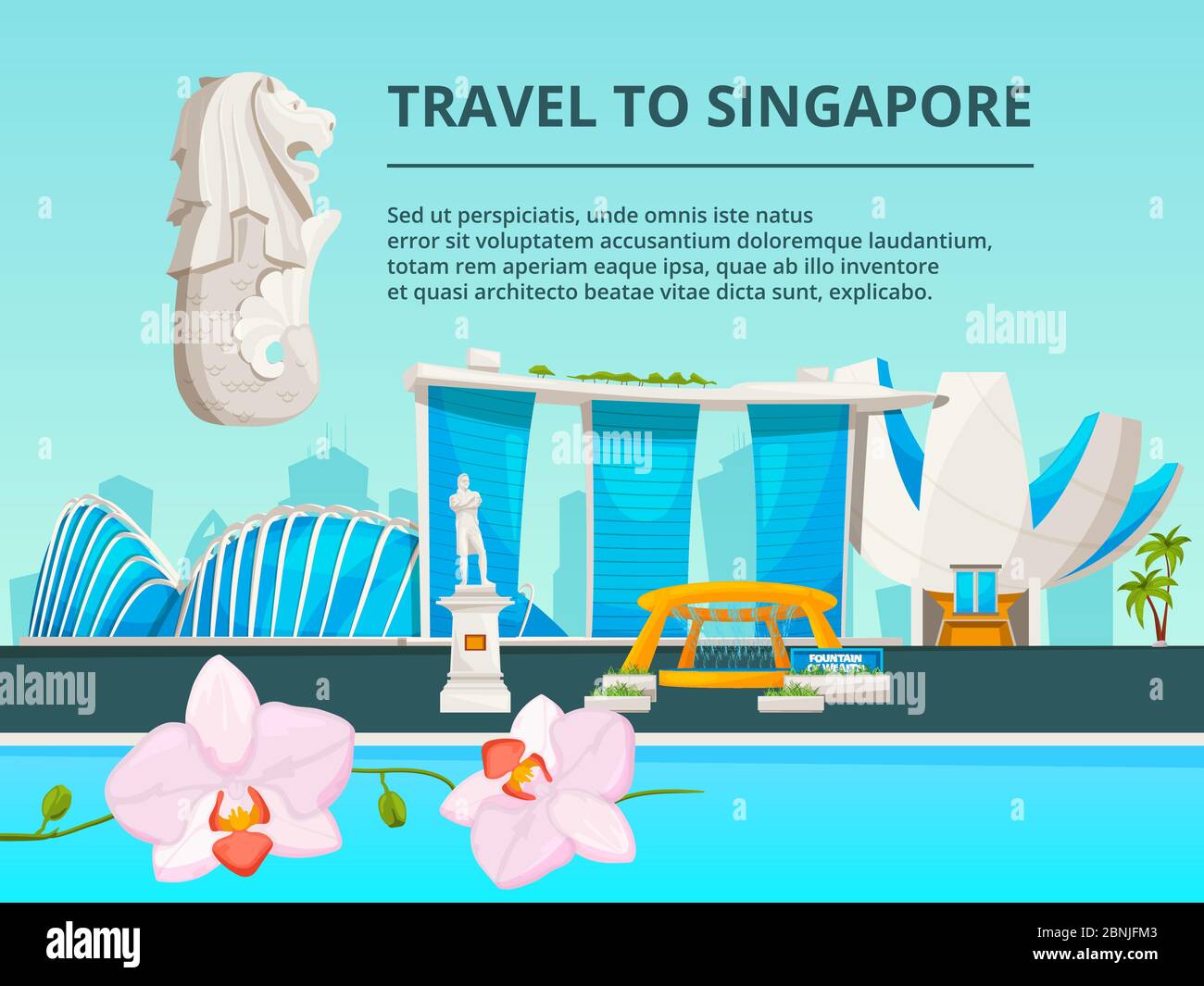 Paysage urbain avec des objets culturels de singapour Illustration de Vecteur