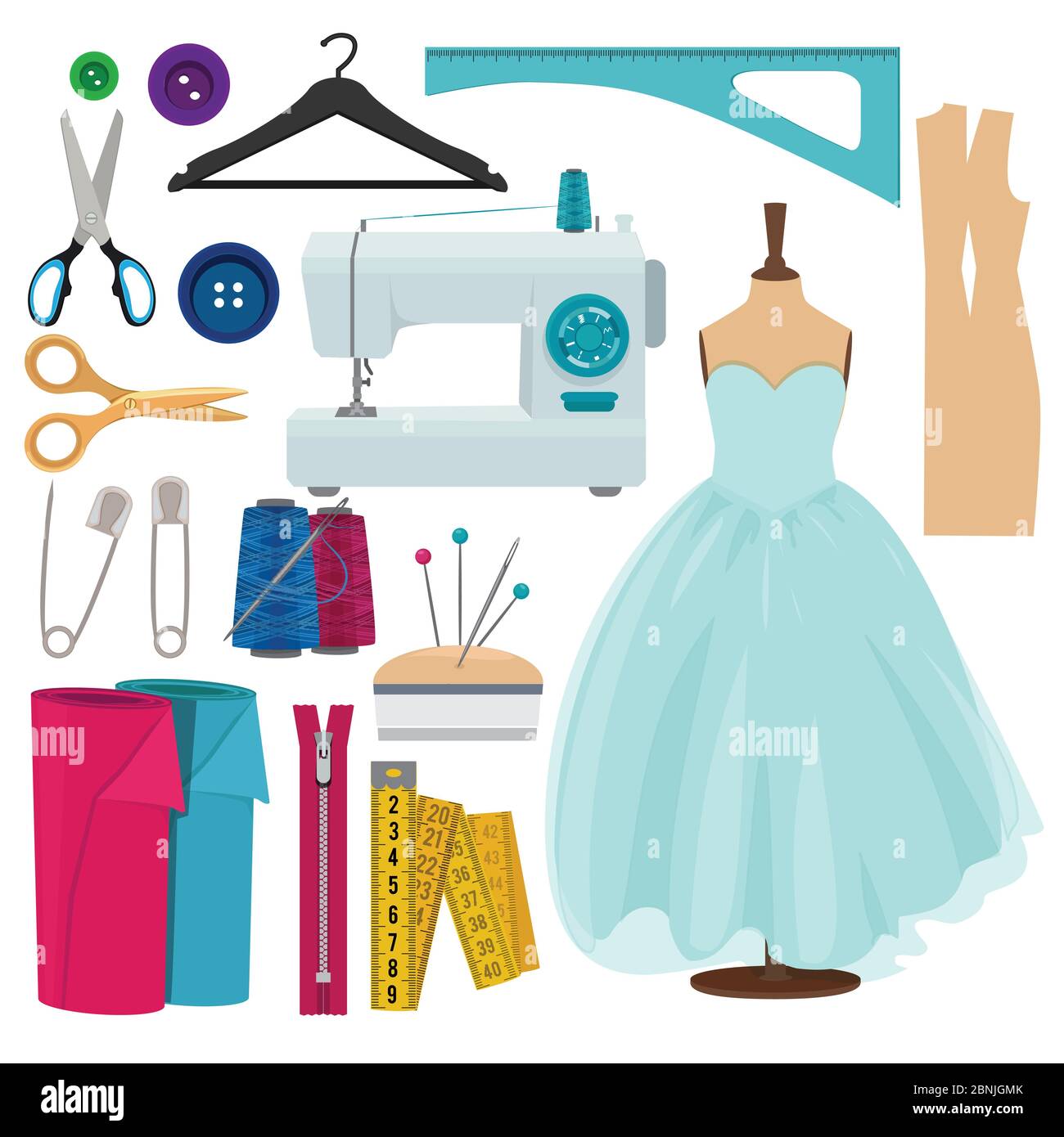 Les images vectorielles des outils de couture s'isolent sur fond blanc Illustration de Vecteur