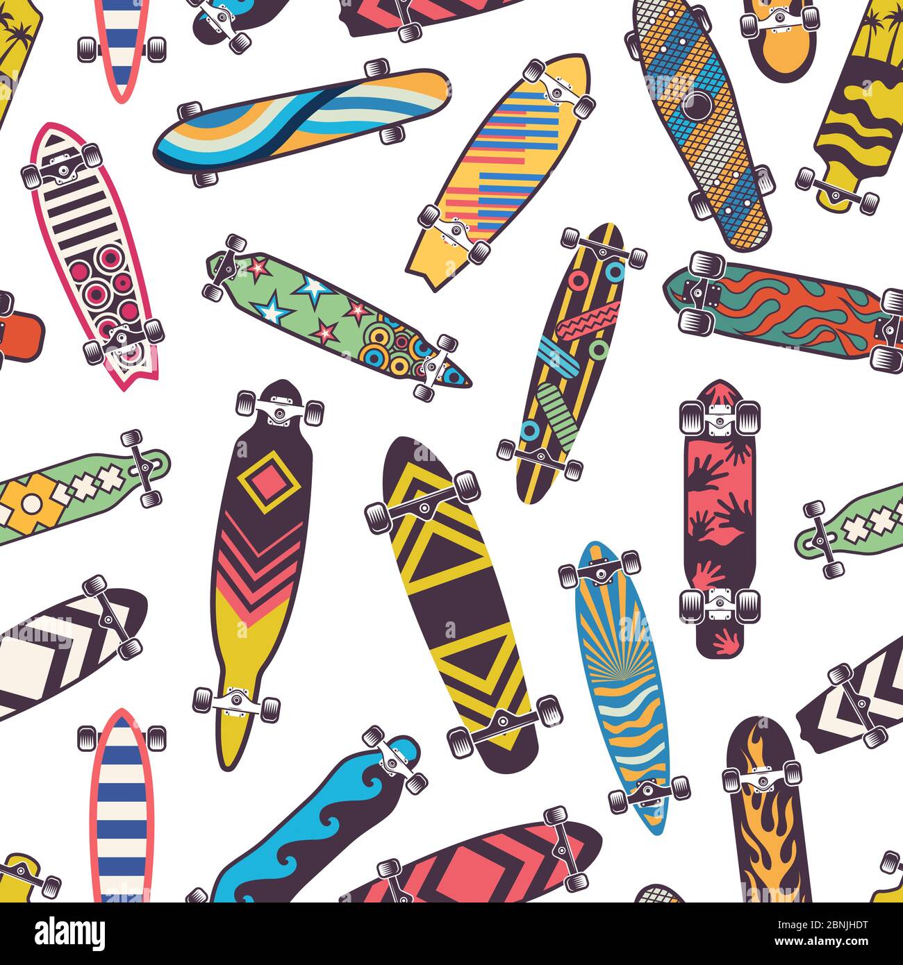 Motif coloré sans couture avec divers planches à roulettes Illustration de Vecteur