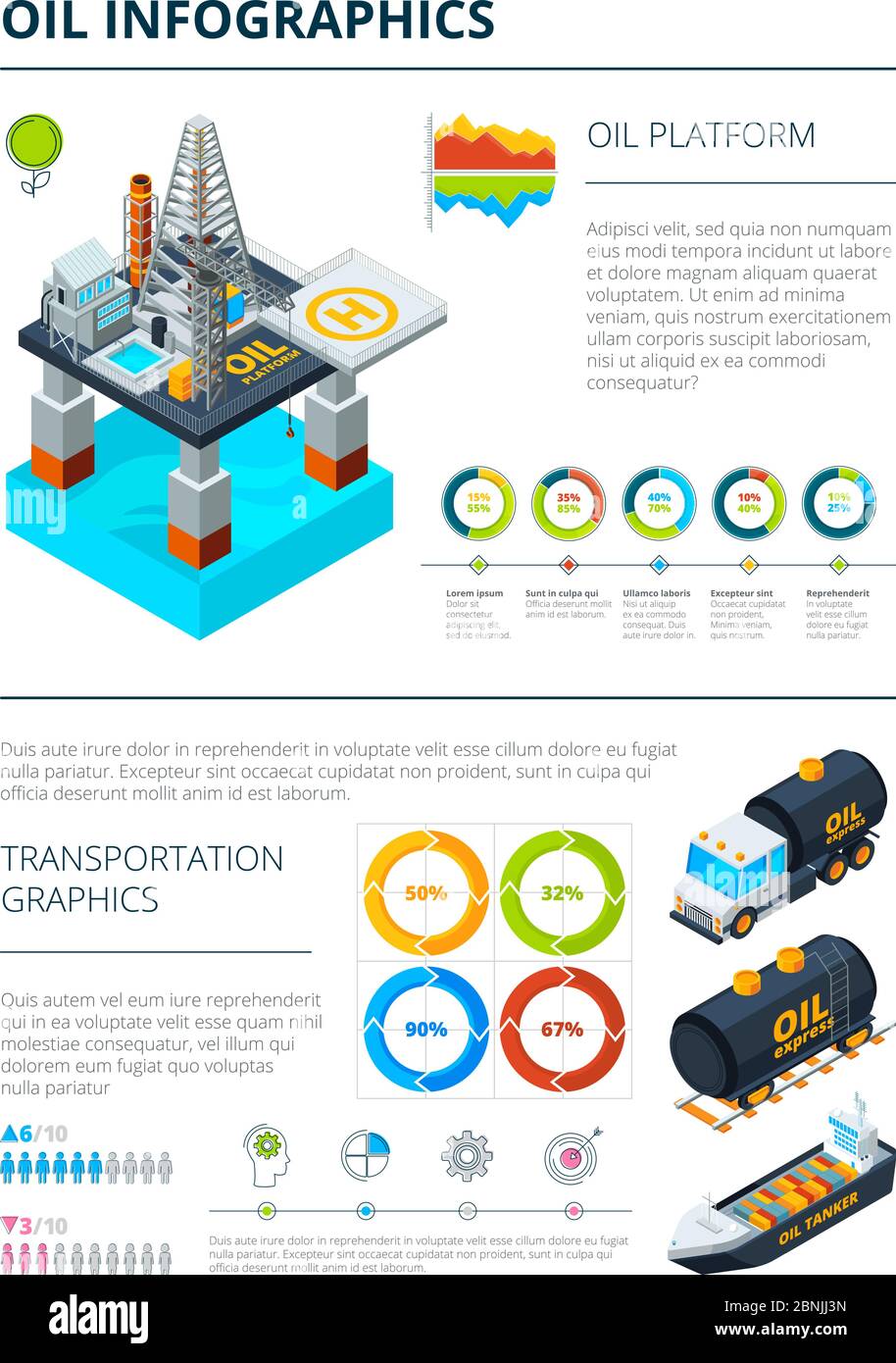 Infographies du thème de la production de l'industrie pétrolière Illustration de Vecteur