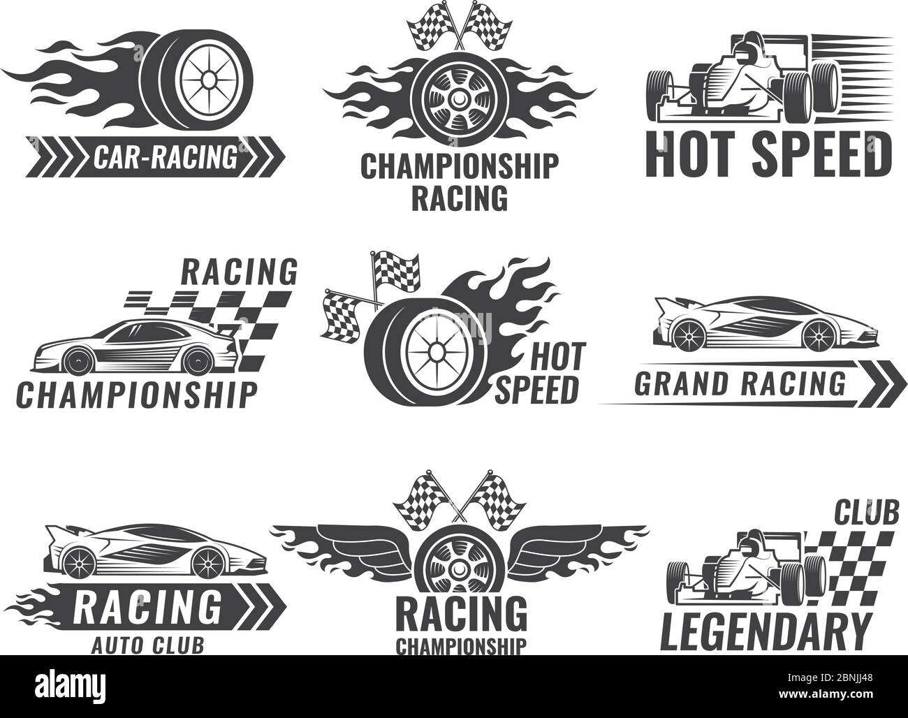 Symboles trophée, moteur, rallye et autres pour les marques de sport de course Illustration de Vecteur