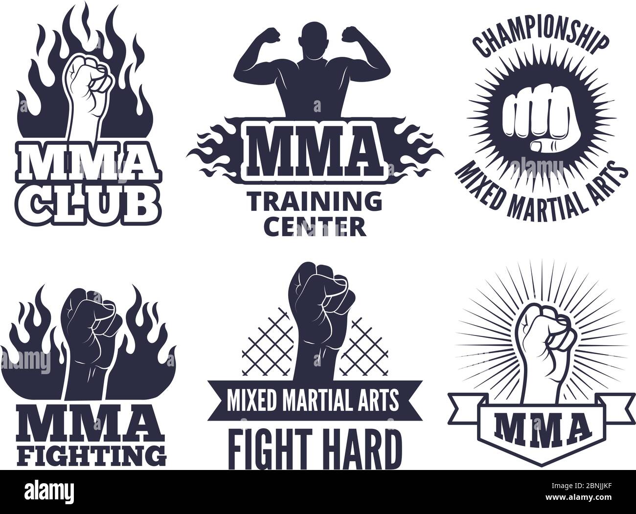 Modèle de conception des étiquettes de sport martial pour les combattants mma Illustration de Vecteur