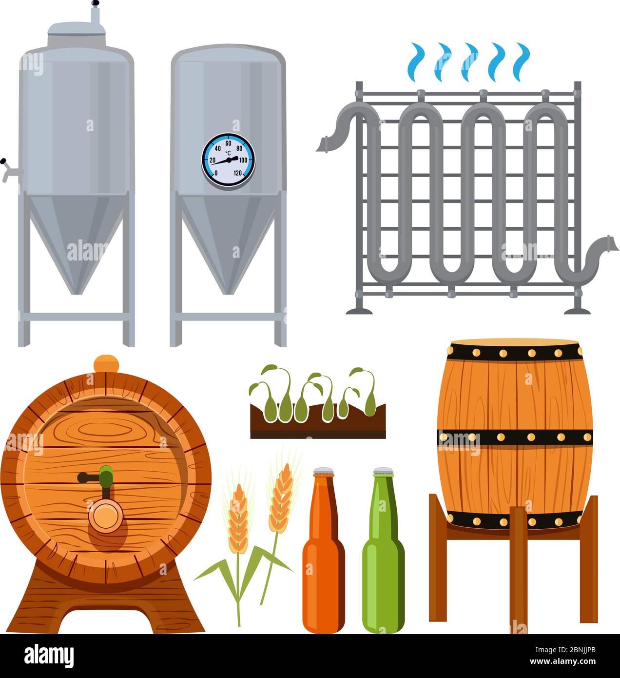 Définir les icônes de la production de bière Illustration de Vecteur