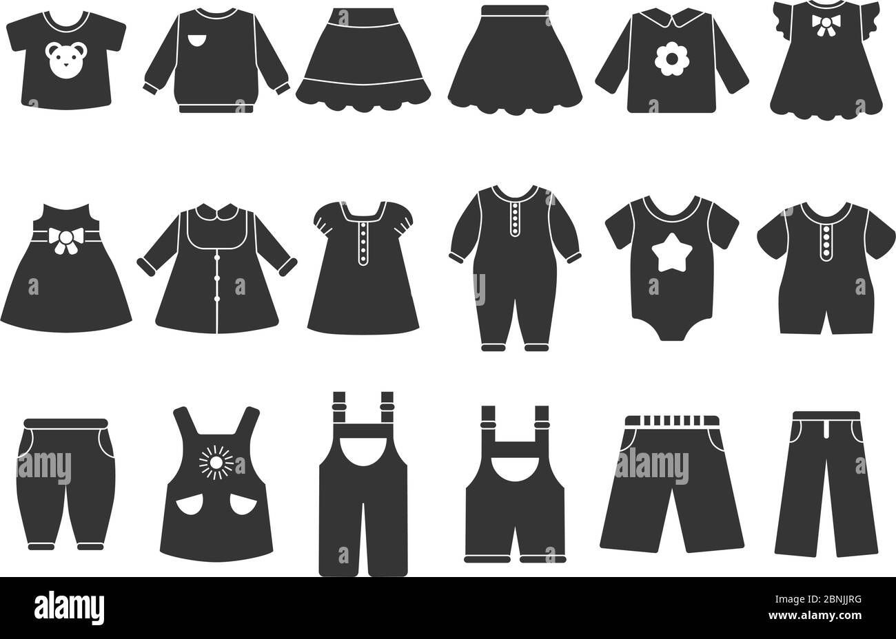 Illustrations vectorielles monochromes de vêtements pour enfants Illustration de Vecteur