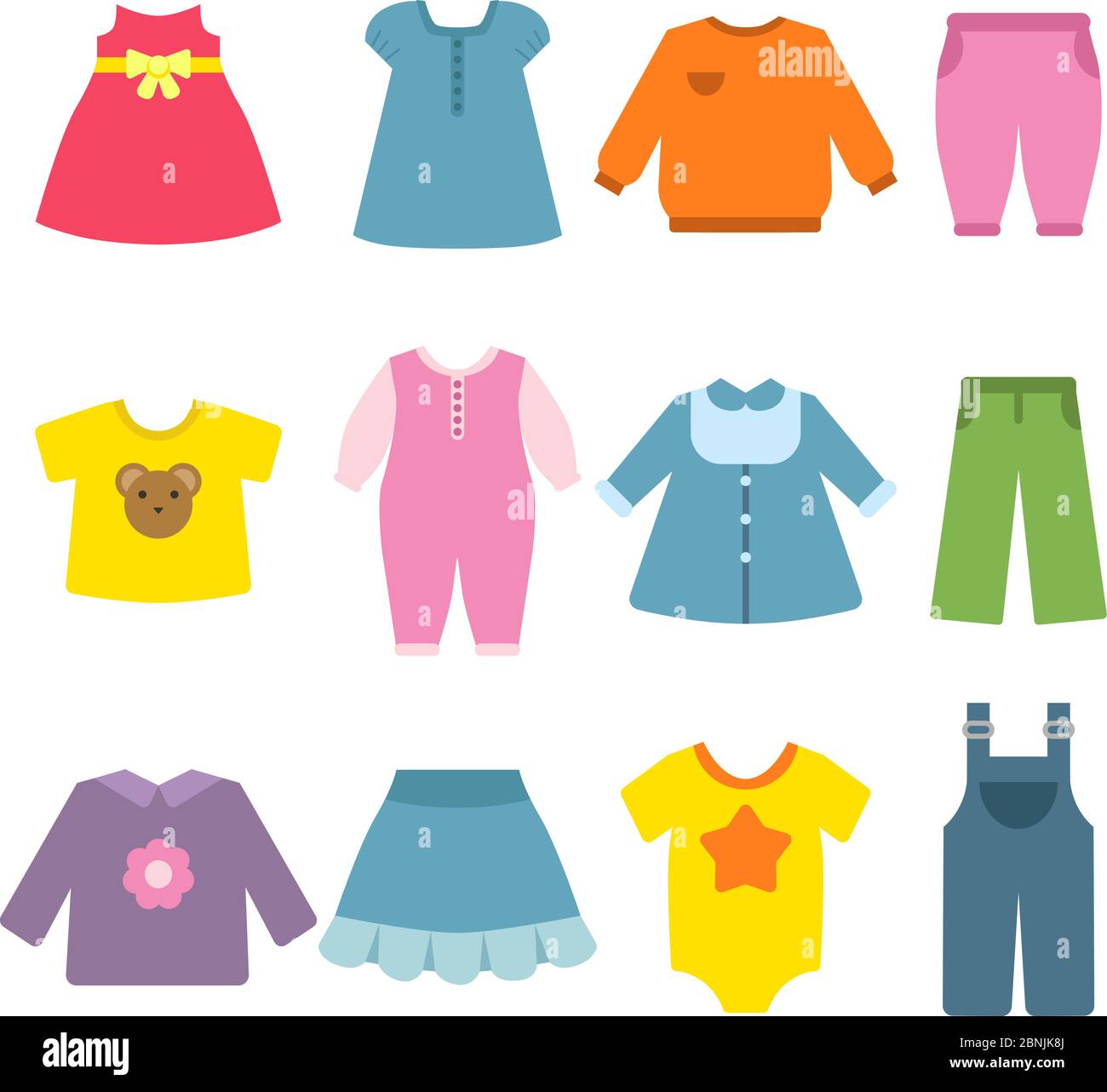 Vêtements pour enfants. Illustrations vectorielles plates Illustration de Vecteur