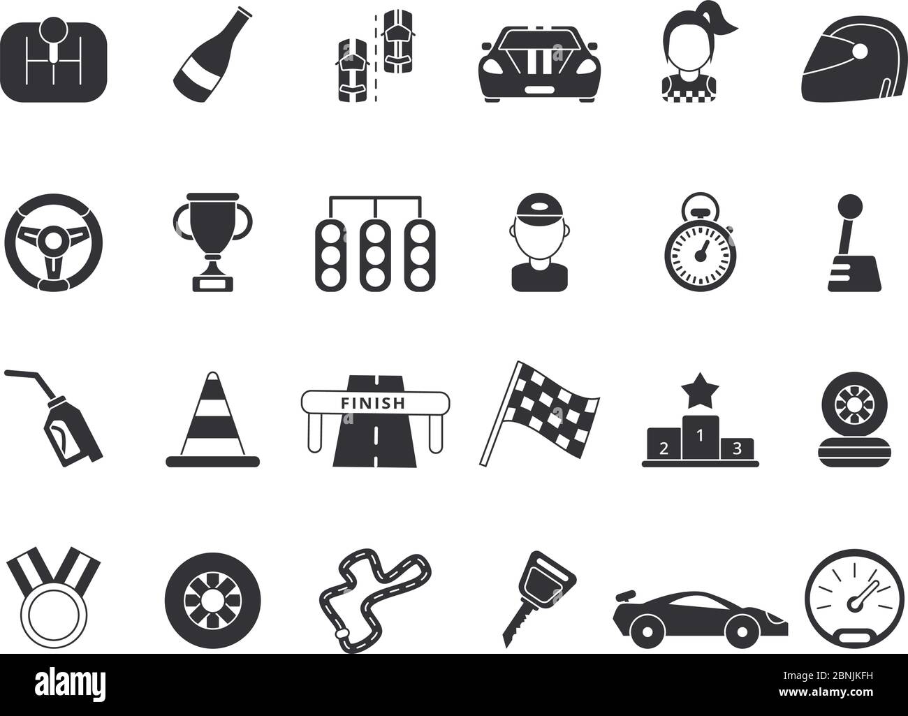 Ensemble de symboles sportifs monochromes pour la formule 1 et les voitures de course Illustration de Vecteur