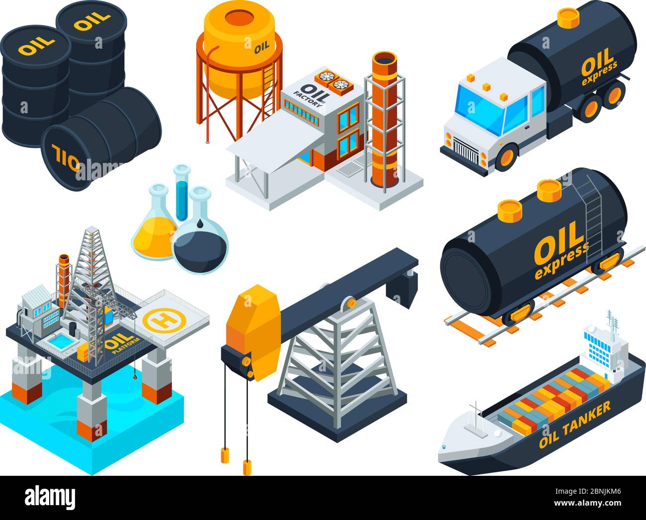 Raffinage du pétrole et du gaz. Ensemble de photos isométriques Illustration de Vecteur