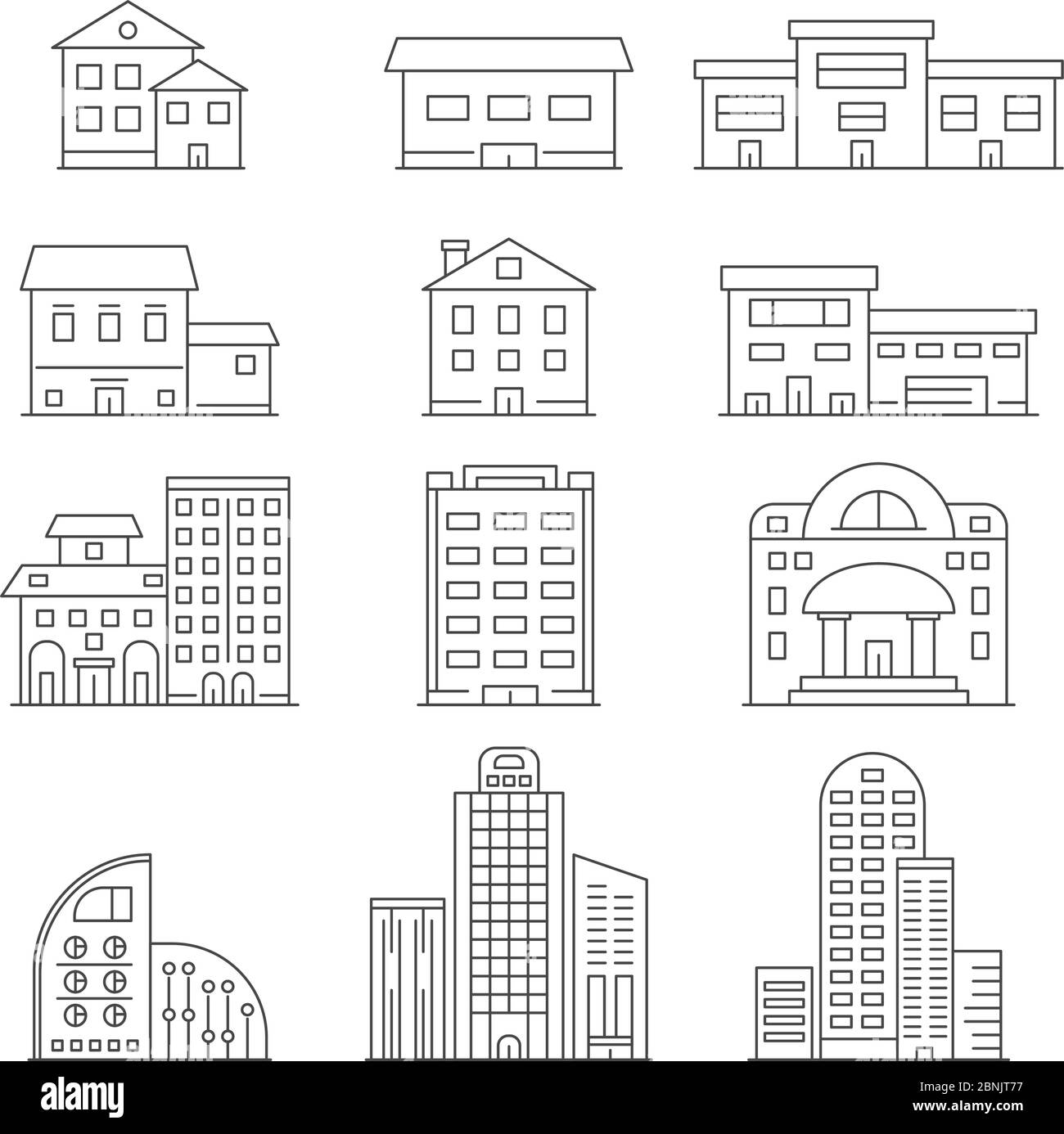 Bâtiments de maison et d'affaires. Images linéaires vectorielles de construction urbaine Illustration de Vecteur