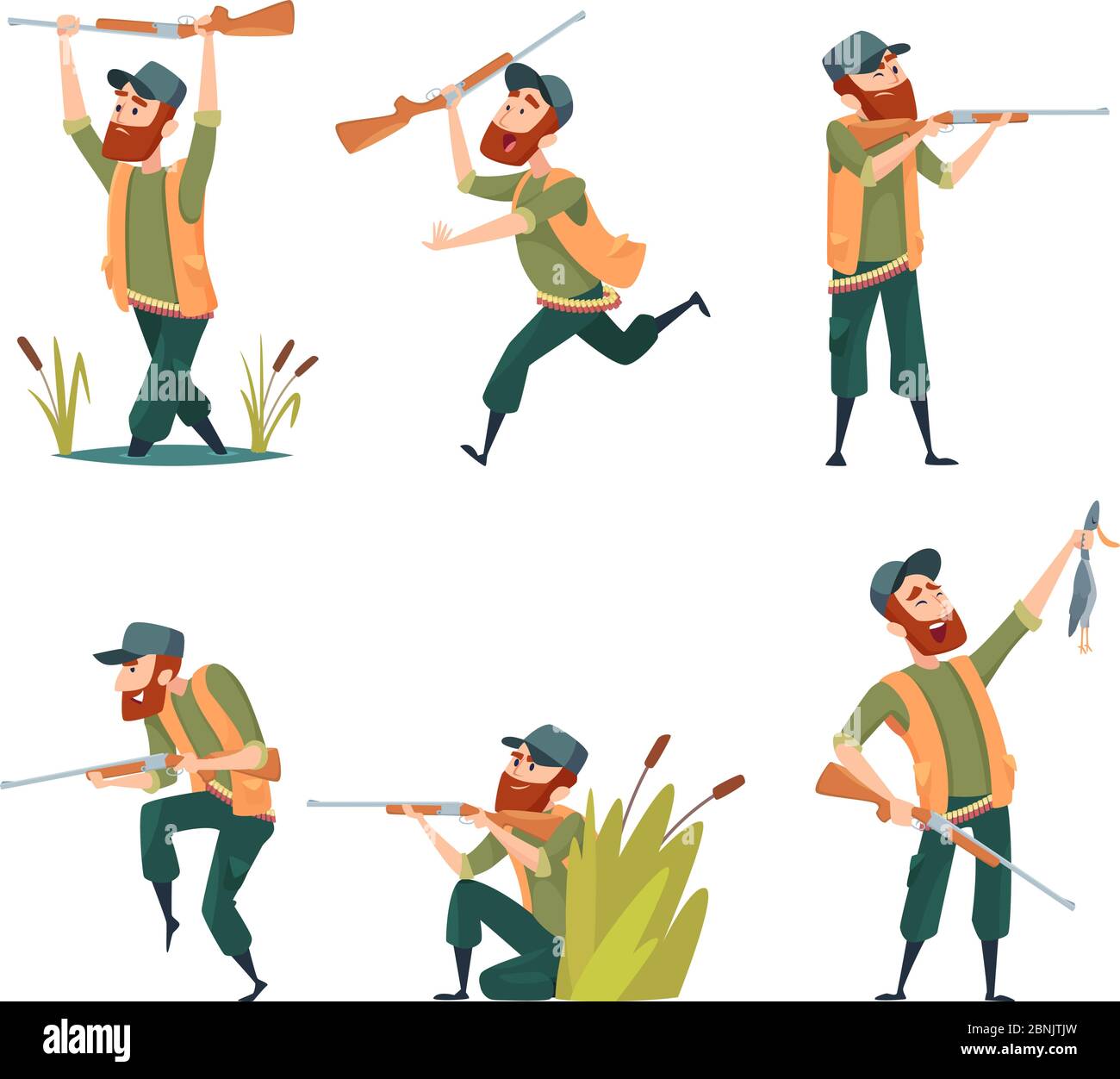 Personnages de chasseurs. Illustrations vectorielles de divers mascottes de chasseur Illustration de Vecteur