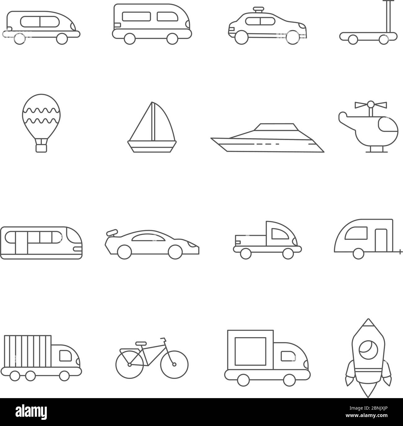 Symboles de transport linéaires. Illustrations de différents transports Illustration de Vecteur