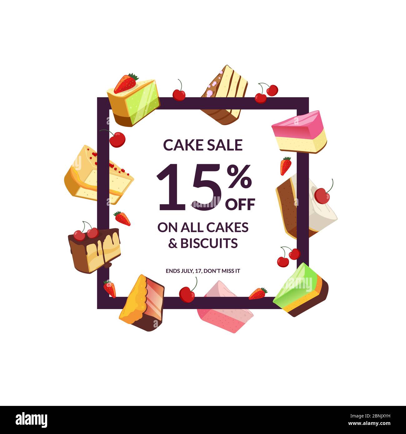 Cadre vectoriel avec emplacement pour le texte et le gâteau de dessin animé Illustration de Vecteur