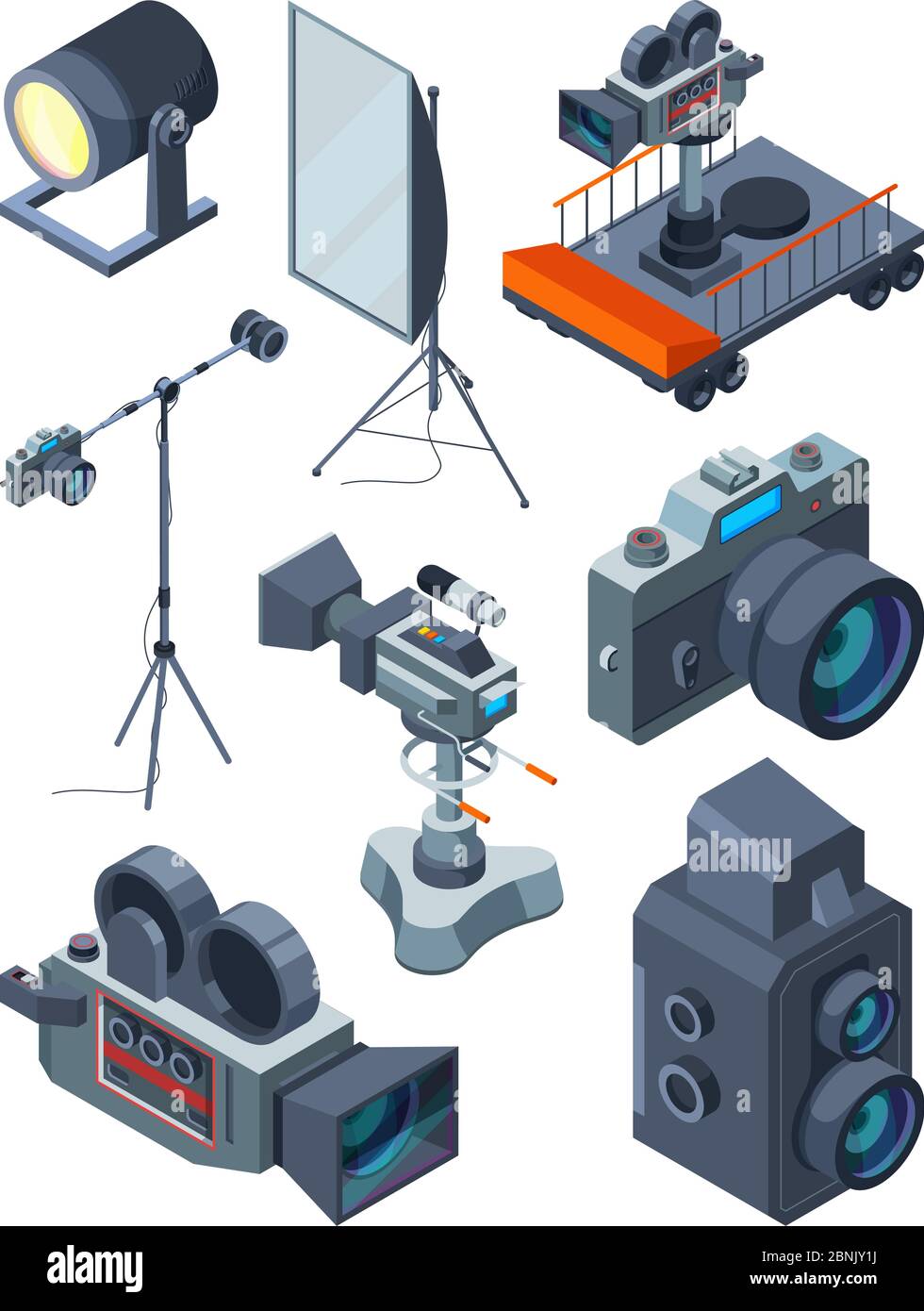 Caméras vidéo photo. Divers équipements de studio vidéo ou photo Illustration de Vecteur