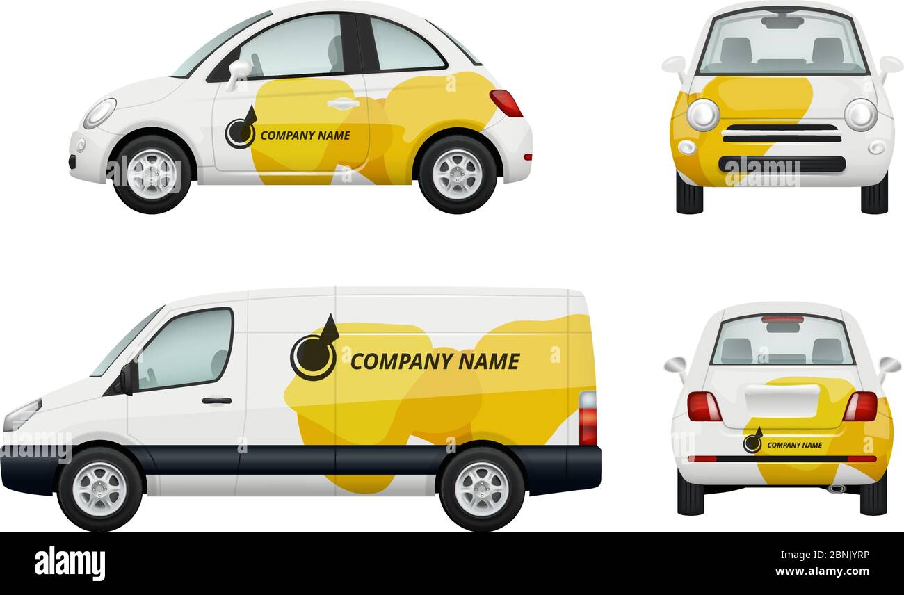 Marquage des voitures. Illustrations réalistes de la publicité sur les voitures Illustration de Vecteur Marquage des voitures. Illustrations réalistes de la publicité sur les voitures Illustration de Vecteur