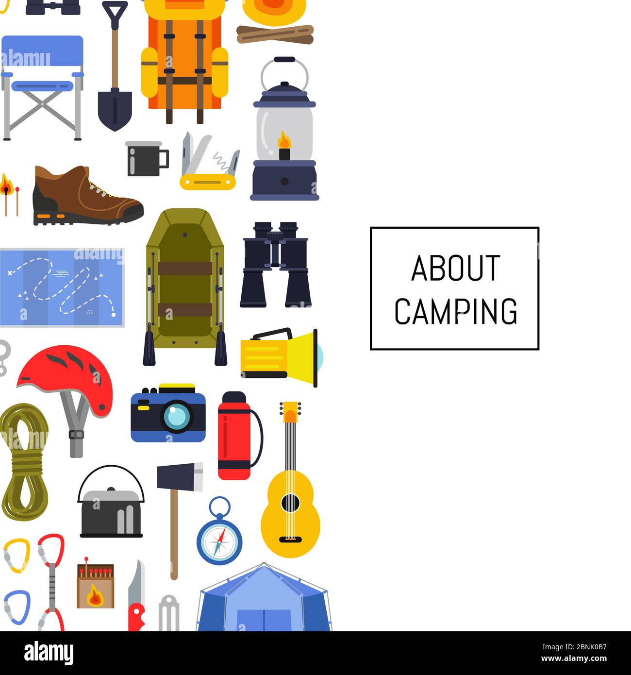 Illustration d'arrière-plan des éléments de camping de style vectoriel plat Illustration de Vecteur