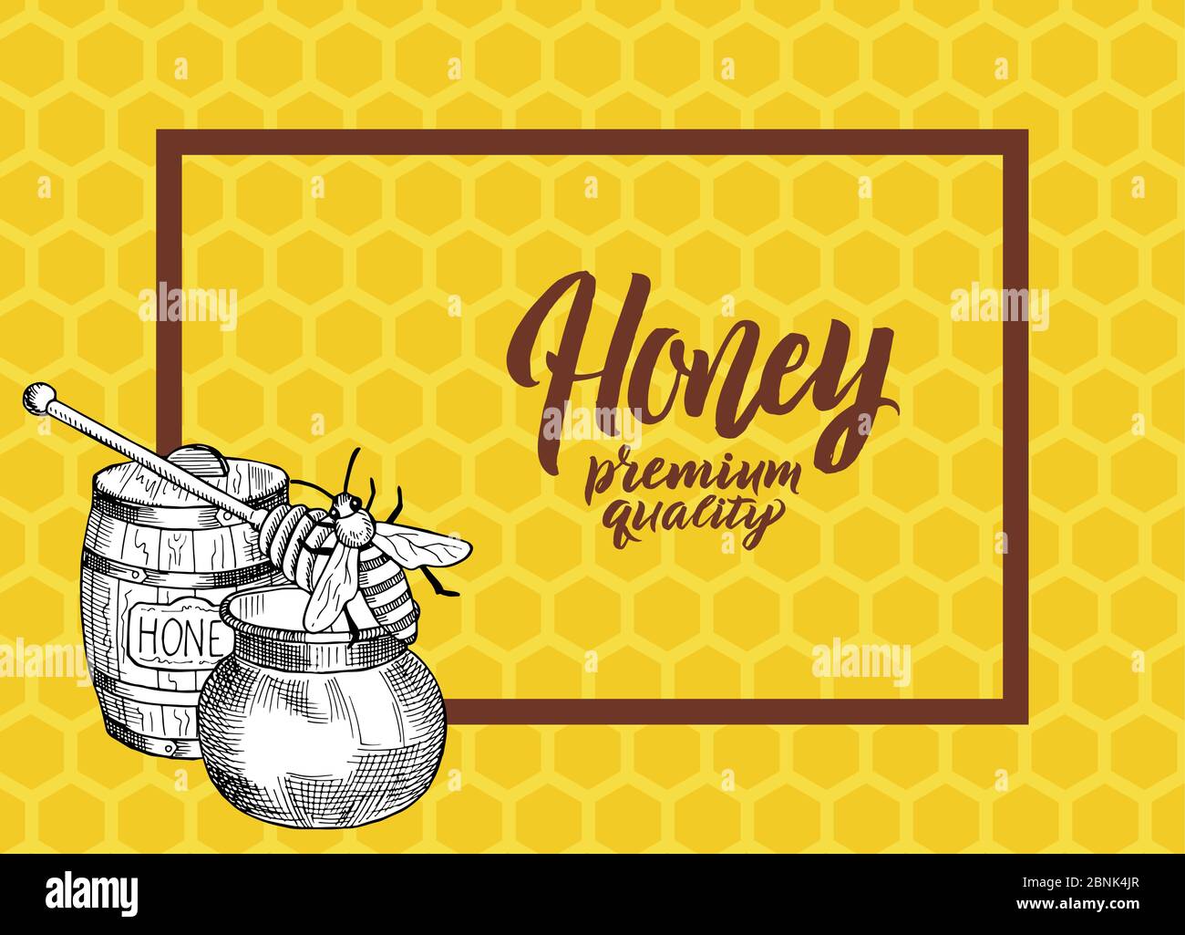 Arrière-plan vectoriel avec éléments de miel esquissés avec place pour le texte Illustration de Vecteur