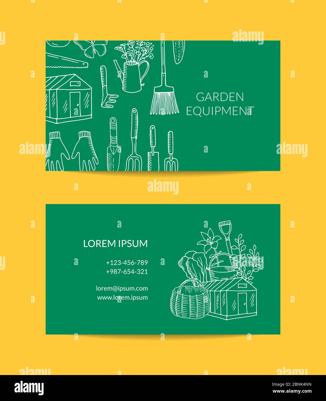 Vecteur jardinage Doodle icônes carte de visite Illustration de Vecteur