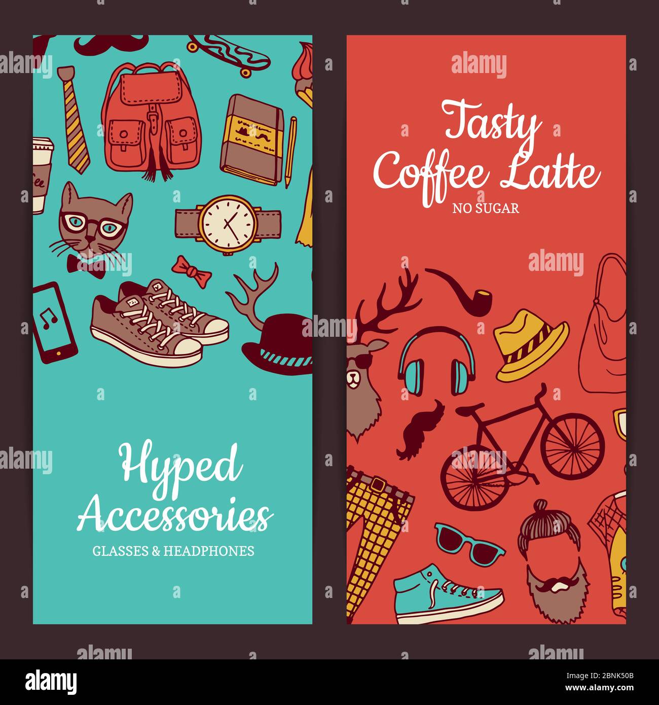 Illustration des bannières des icônes de l'hipster vectoriel Illustration de Vecteur