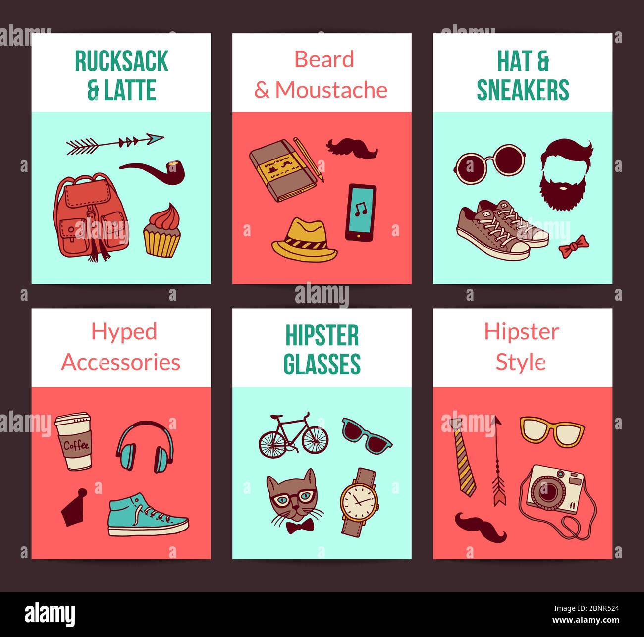 Scénario hipster doodle icônes carte modèles illustration Illustration de Vecteur