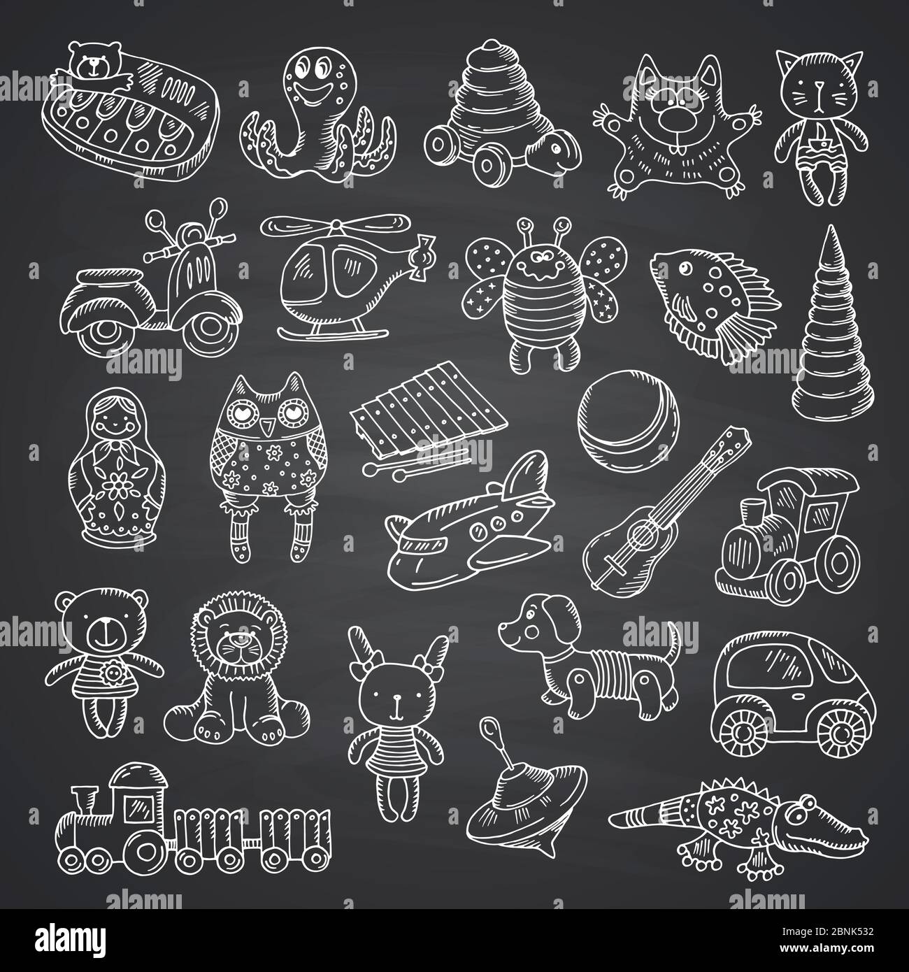 Ensemble de jouets pour enfants Vector dessiné à la main Illustration de Vecteur