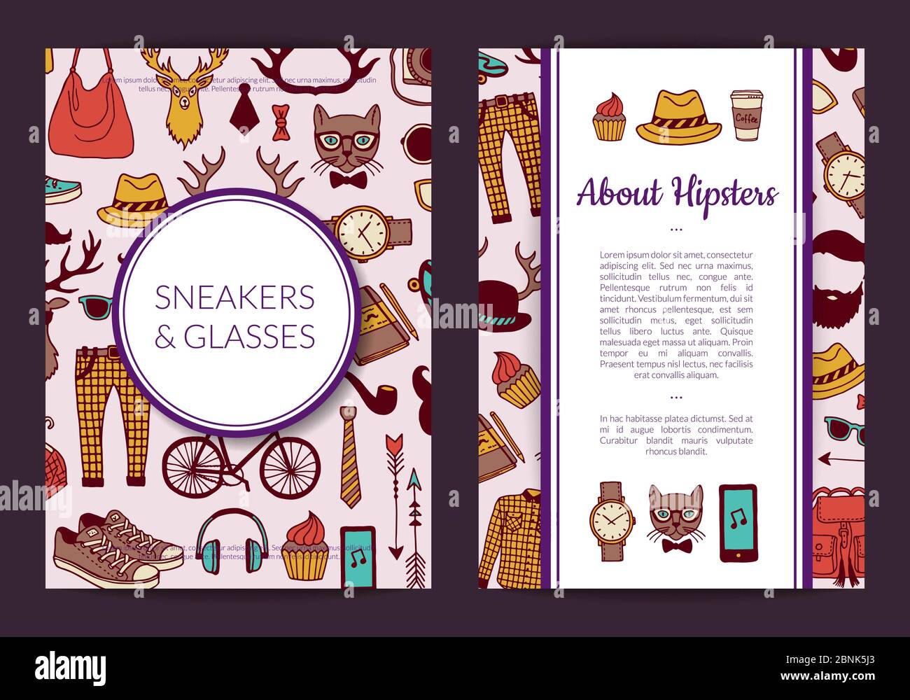 Illustration de la carte, du prospectus ou du modèle de brochure des icônes de la taille de l'hipster vectoriel Illustration de Vecteur