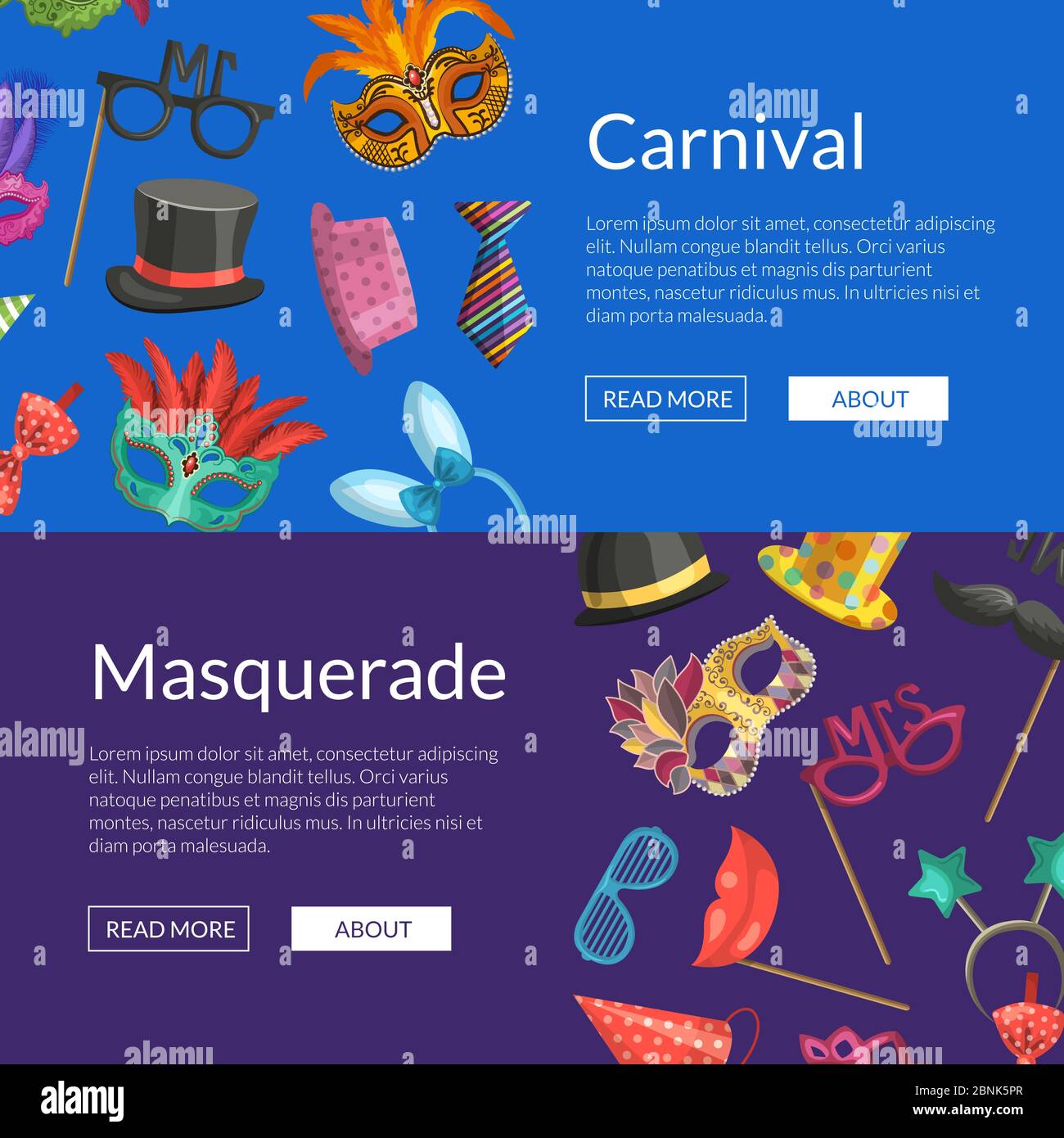 Illustration de bannières web vectorielles avec masques et accessoires de fête Illustration de Vecteur