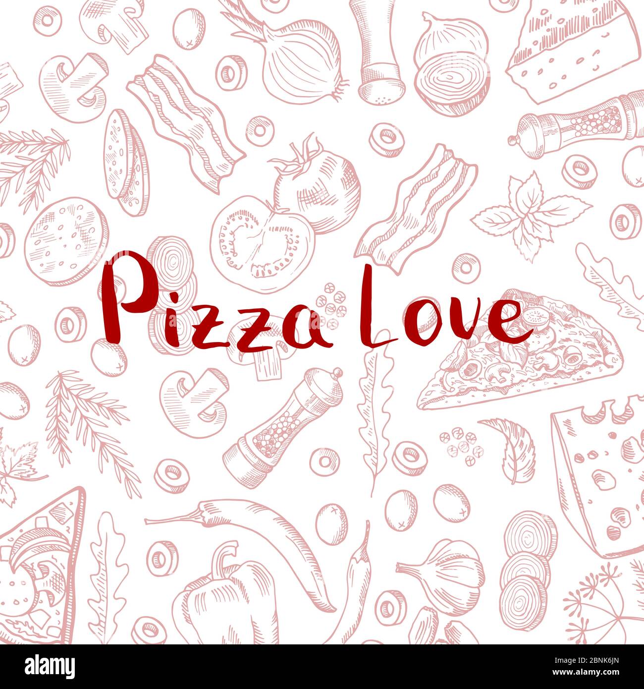 Fond Vector fait cuire des éléments de pizza à la main Illustration de Vecteur