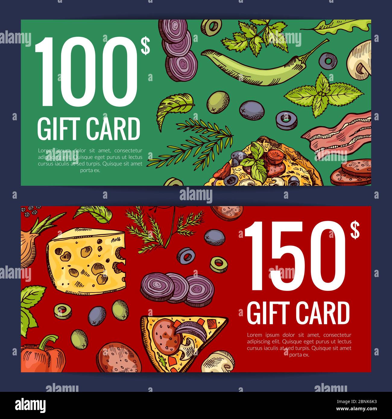 Vector pizza restaurant ou boutique de cartes-cadeaux ou modèles de remise Illustration de Vecteur