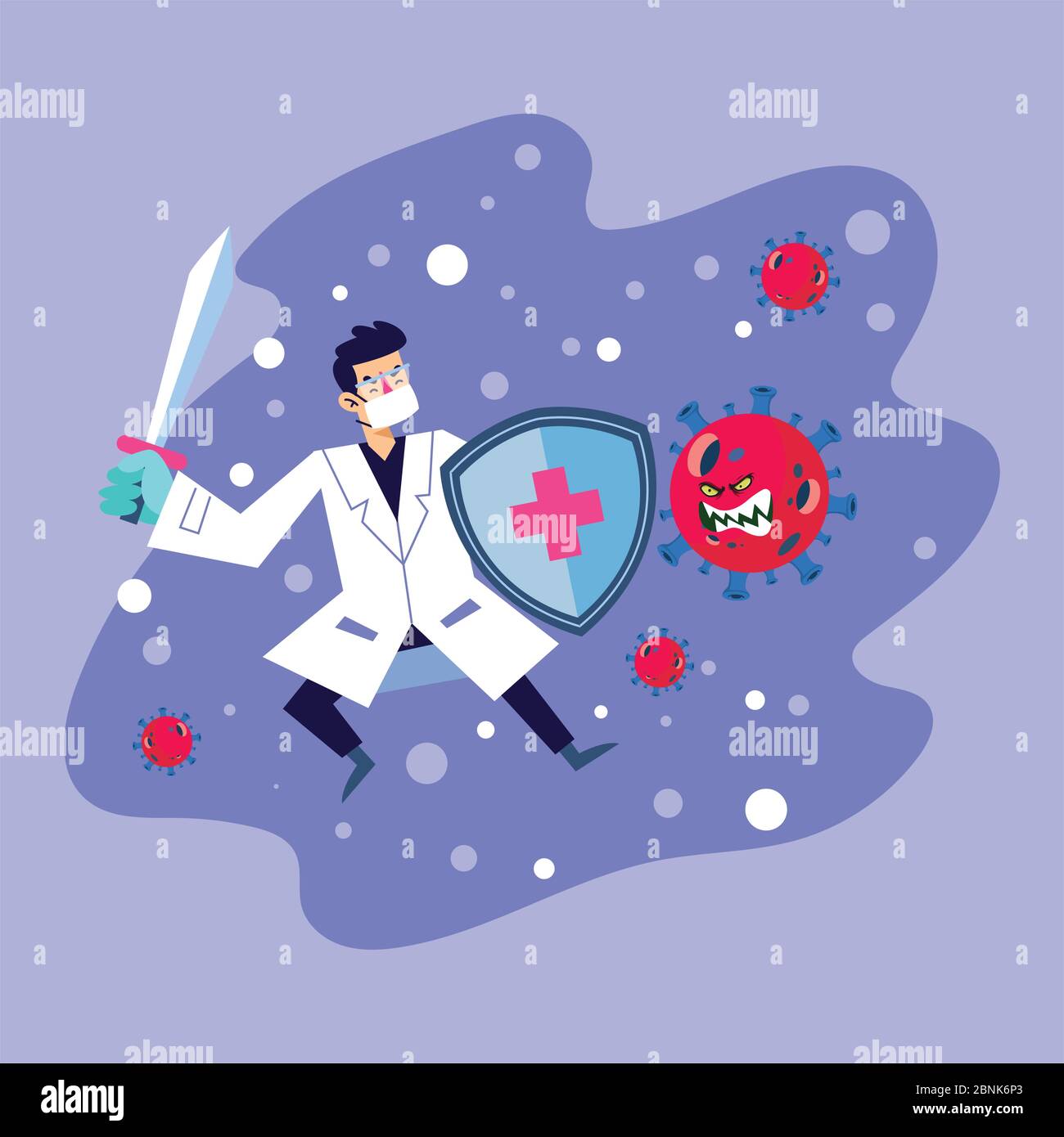 Médecin luttant contre un virus corona en colère Illustration de Vecteur