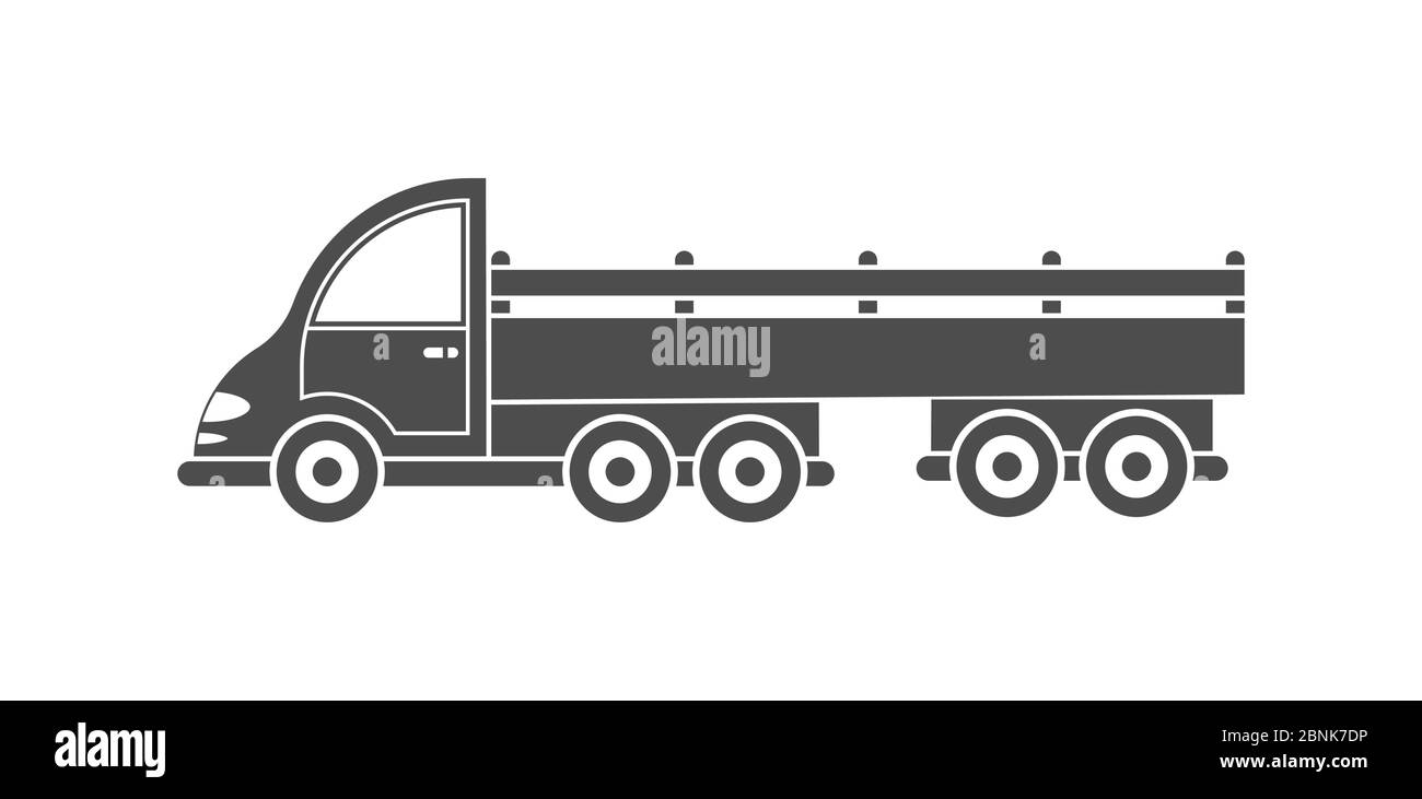 Icône vectorielle d'un tracteur avec remorque. Conception simple, silhouette pleine isolée sur fond blanc. Conception de sites Web et d'applications Illustration de Vecteur